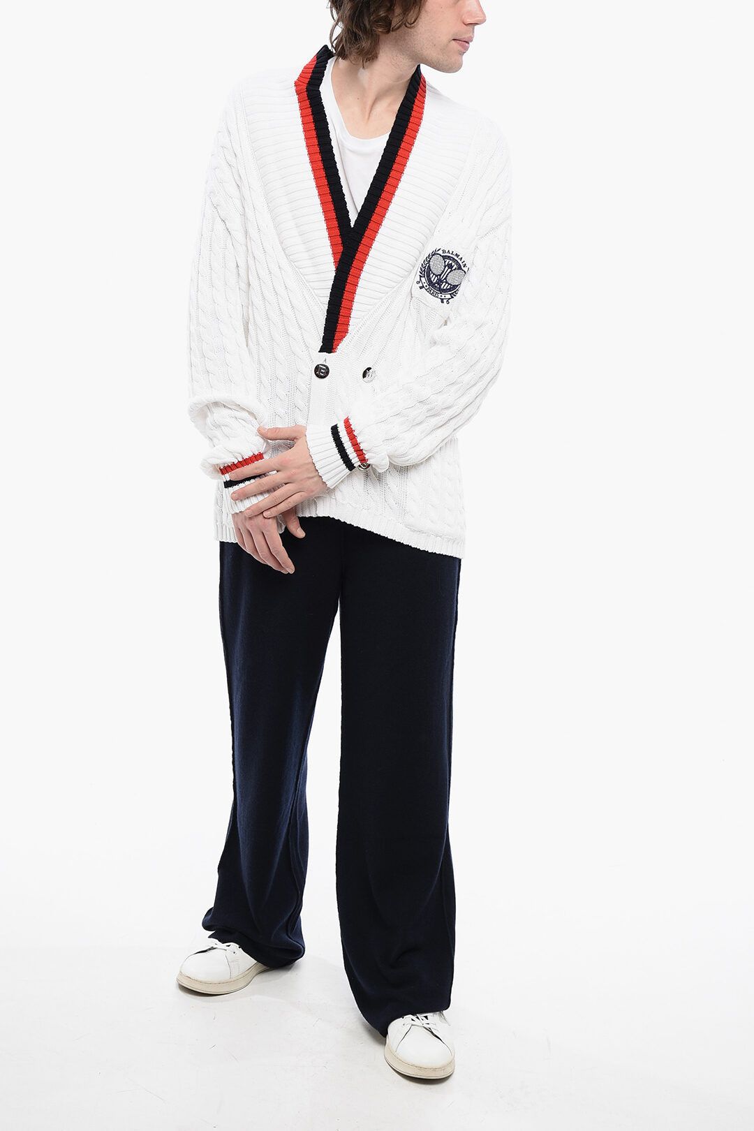 og1mm0325 Double-breasted Cable Knit Cotton Cardigan White Menswear