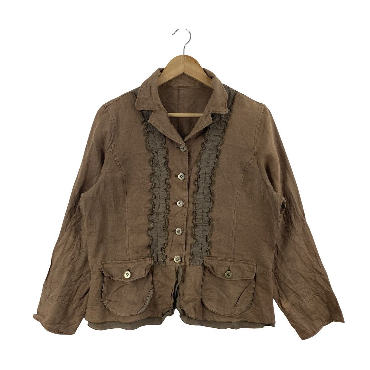 Vintage Vintage EARTH TONE RUFFLE Trim Jacket Button Front Casual Size S / US 4 / IT 40 - 3 Thumbnail