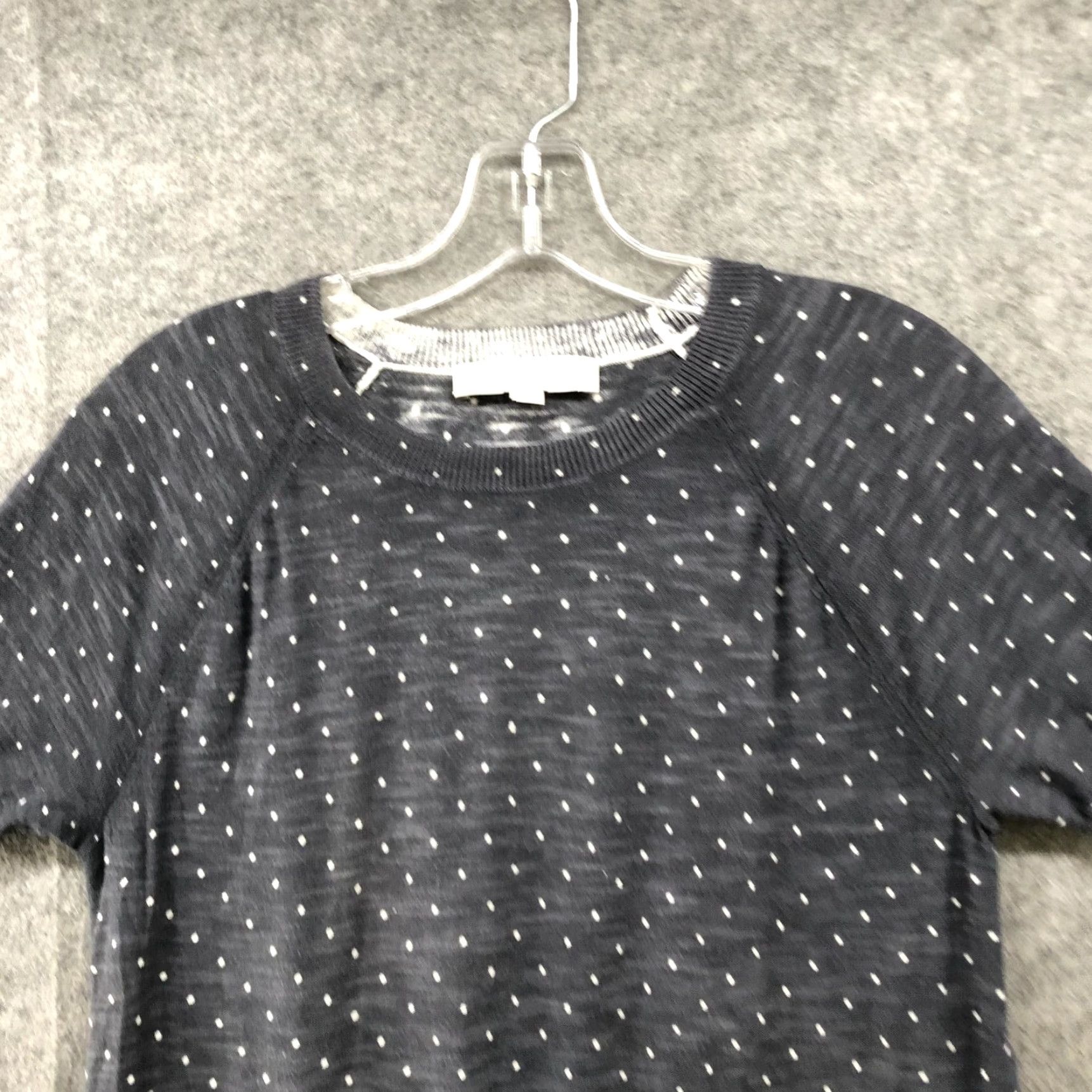 Loft VINTAGE LOFT Short Sleeve Sweater Womens S Gray Polka Dot Lightweight Cotton Crewneck Pullover Size S / US 4 / IT 40 - 3 Thumbnail