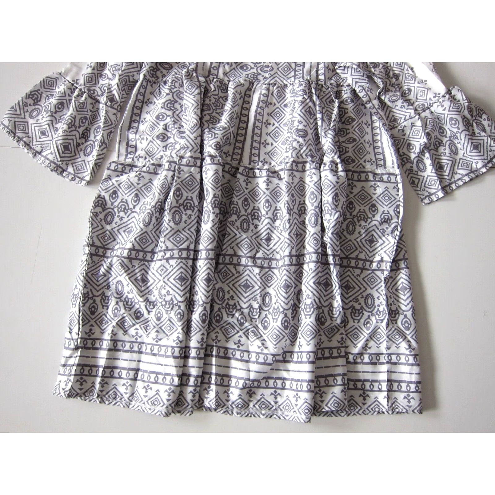 Vintage Misslook Grey White Abstract Geometric Empire Tunic Peasant Dress Women 2XL Size XXL / US 16-18 / IT 52-54 - 6 Thumbnail