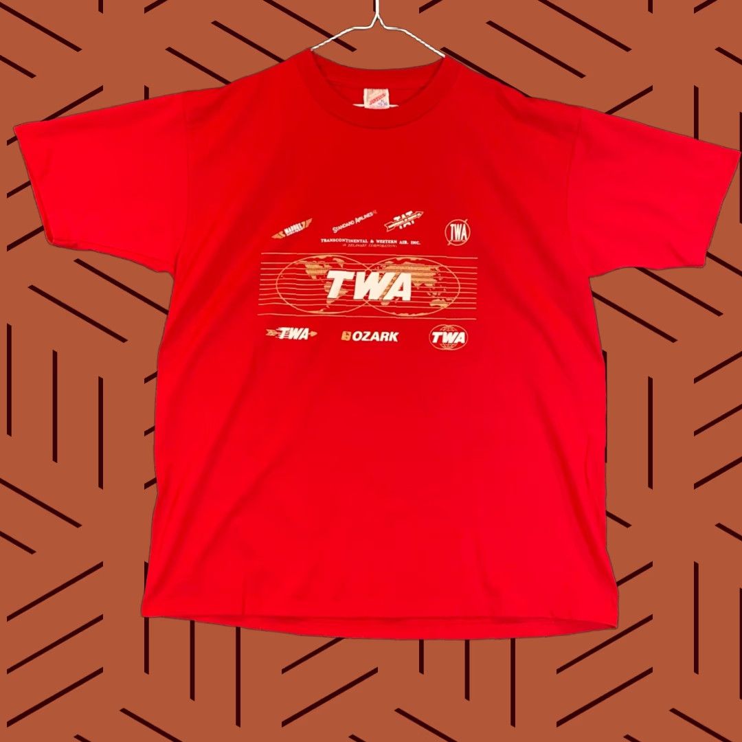 Jerzees VINTAGE Trans-World-Airlines Shirt Mens XL Red TWA Tee S/S Airplane 90s Nike? Size US XL / EU 56 / 4 - 1 Thumbnail