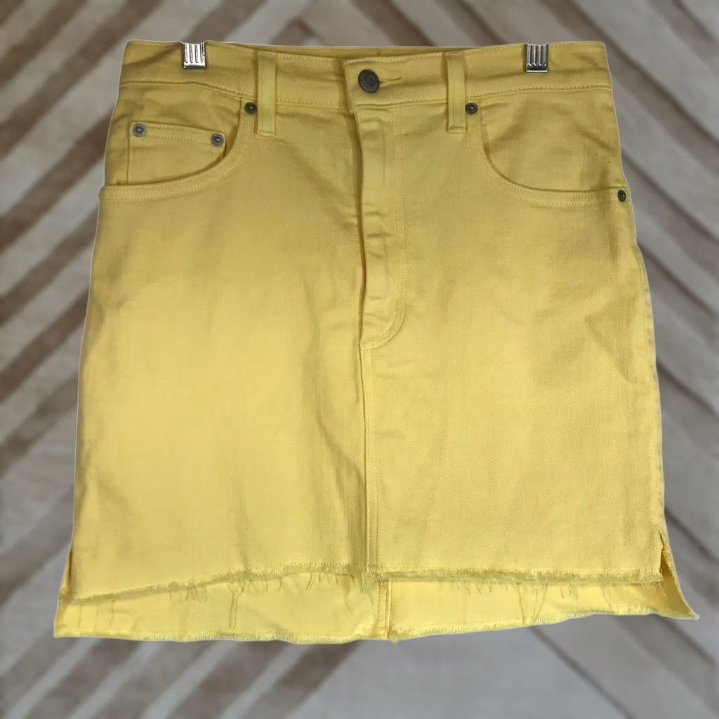 Vintage VINTAGE Wilfred Free Yellow Denim Skirt Frayed Hem Mini Size 8 Size 30" / US 8 / IT 44 - 1 Thumbnail