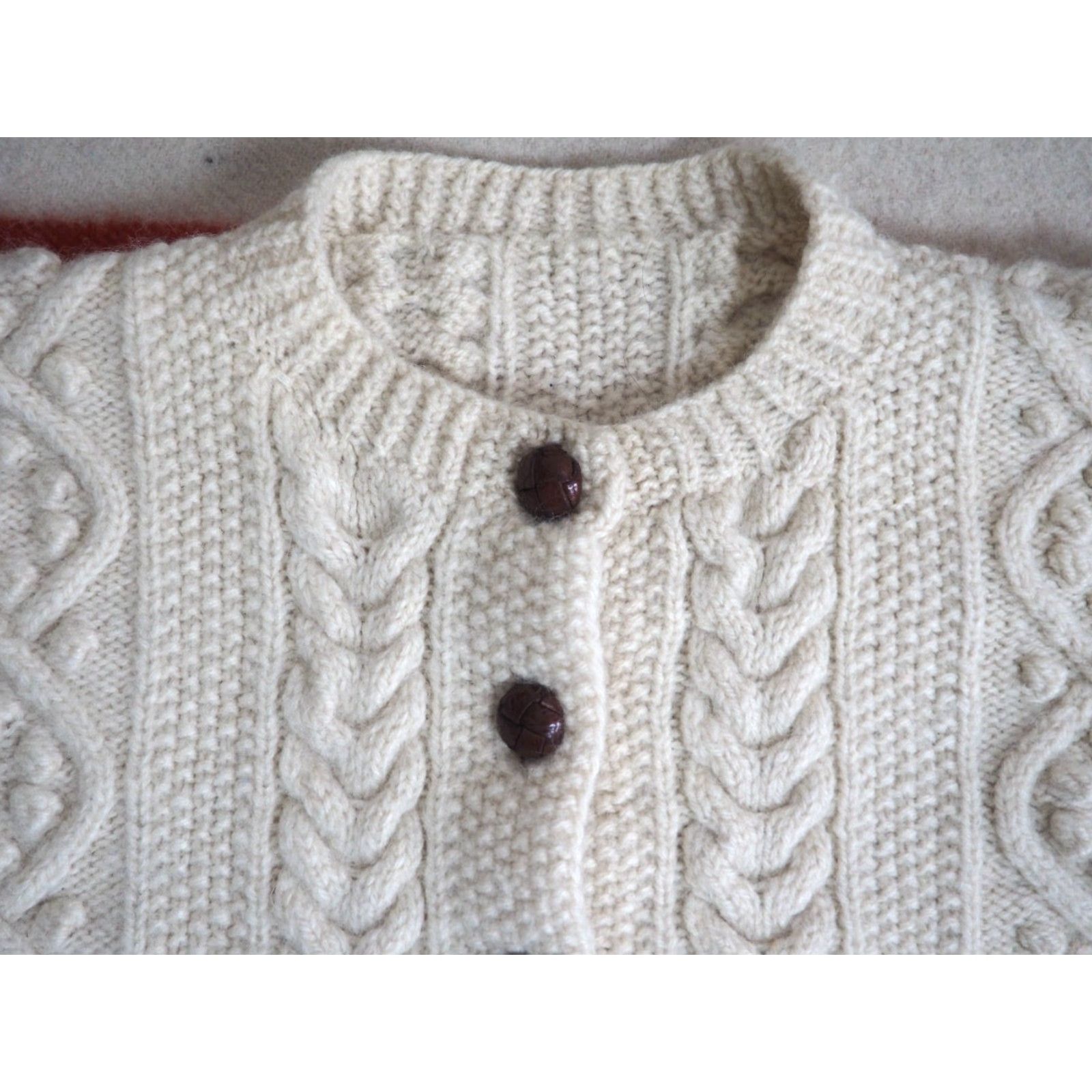 Vintage VTG 60s 70s Cream Ivory Cable Knit Boho Button Fisherman Cardigan Womens L Size L / US 10 / IT 46 - 2 Thumbnail