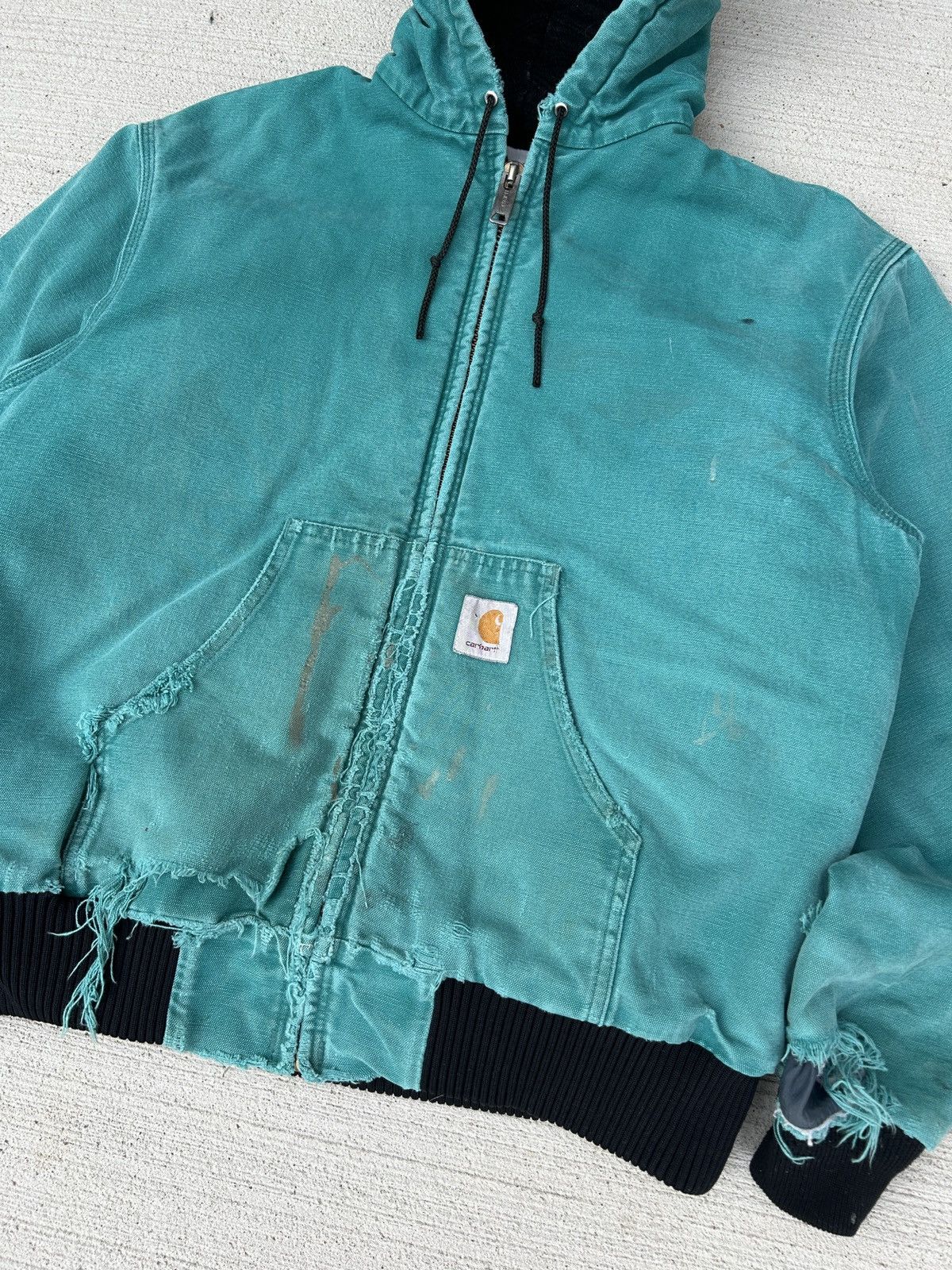 Carhartt × Vintage Vintage 90s Aqua Carhartt Hooded Jacket Size US L / EU 52-54 / 3 - 2 Thumbnail