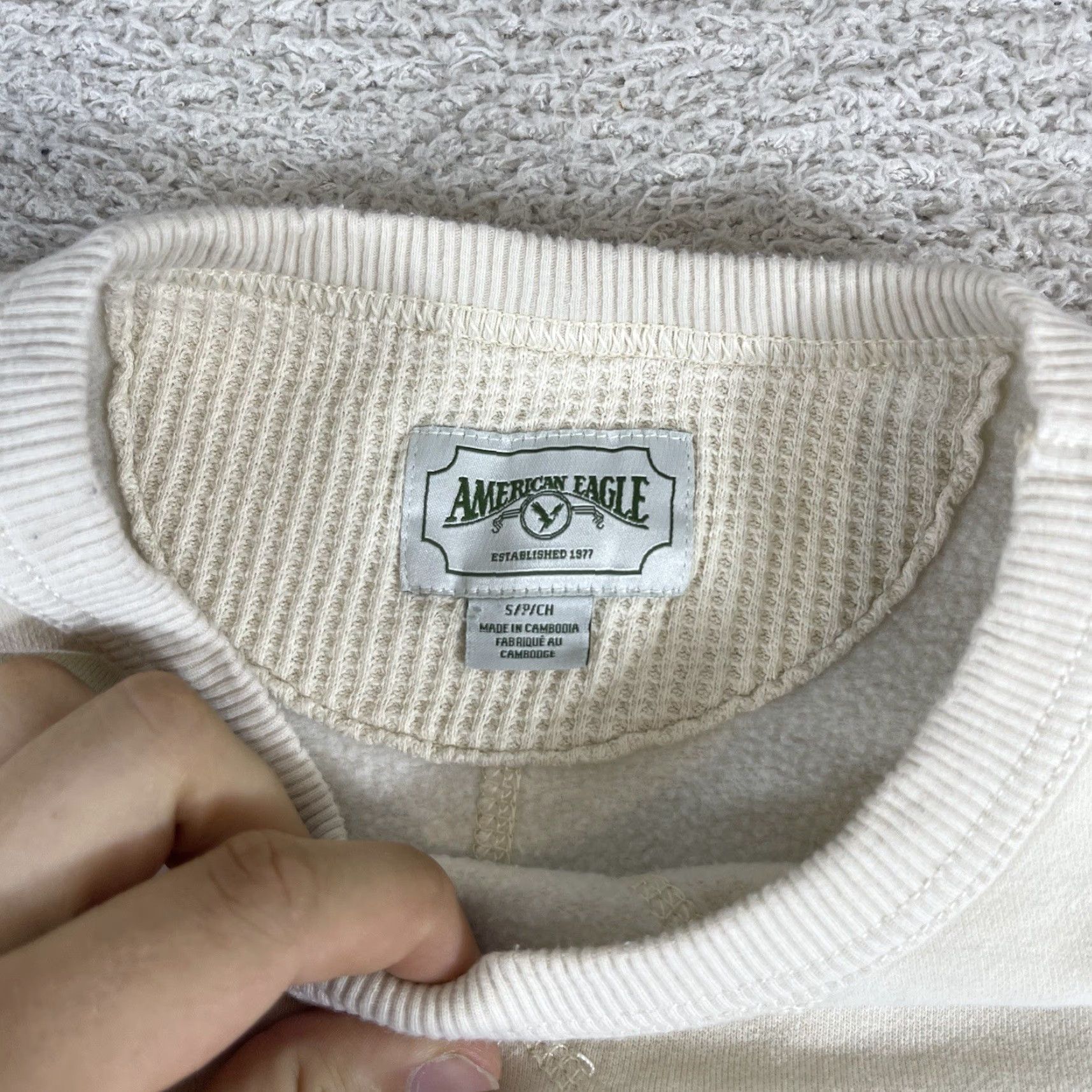 American Eagle Outfitters American Eagle Outfitters Sweatshirt Crewneck Adult Small Ivory Oversized Boxy Y2K Preppy Mens Size US S / EU 44-46 / 1 - 3 Thumbnail