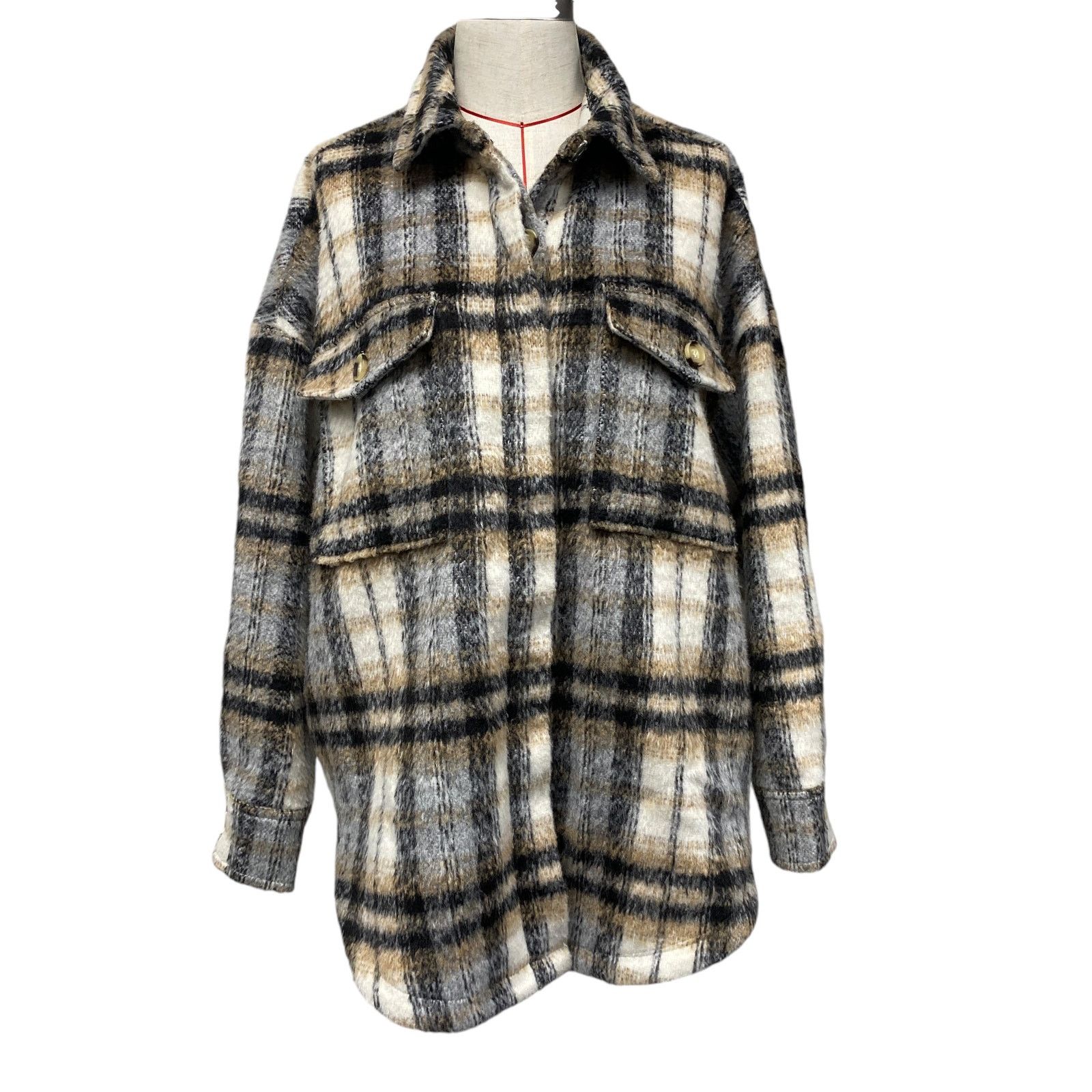 Good American Good American Plaid Oversized Boyfriend Shaket Size M / US 6-8 / IT 42-44 - 2 Thumbnail