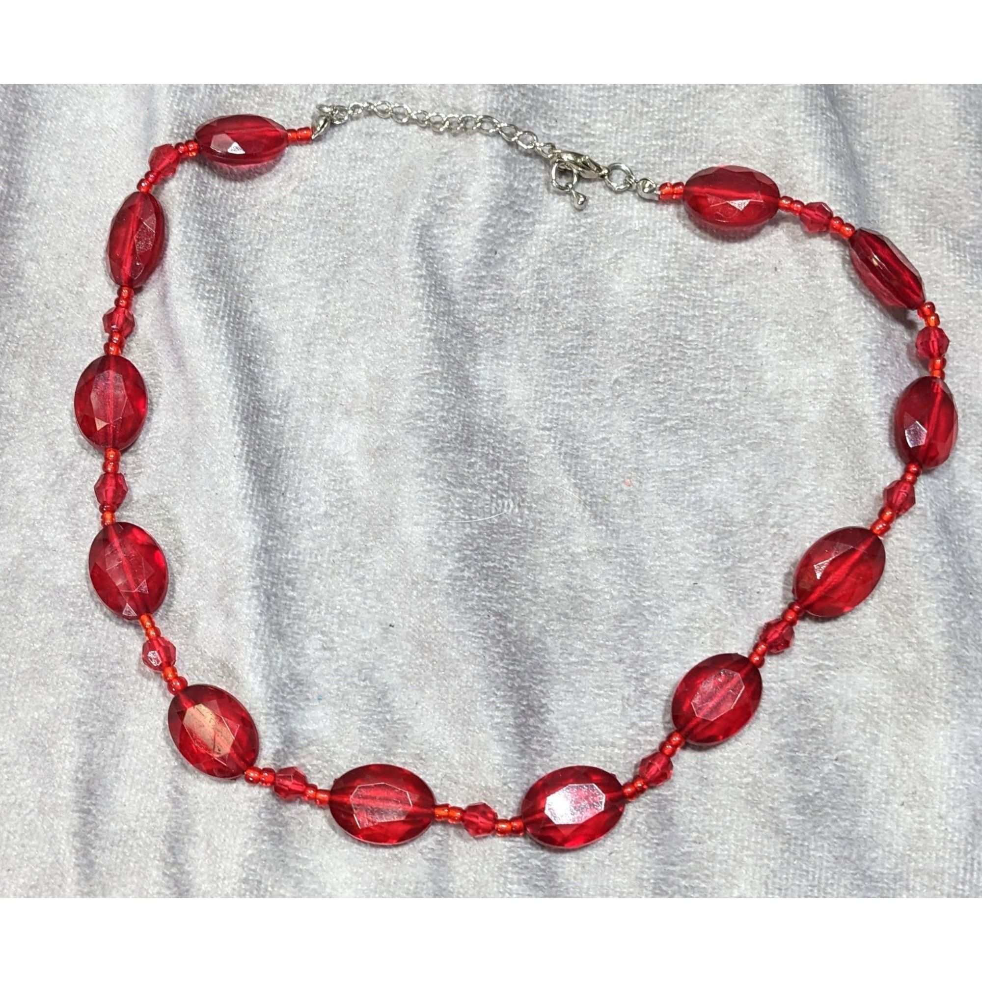 Other Vintage Red Faceted Bead Necklace With Adjustable Chain Size ONE SIZE - 5 Thumbnail