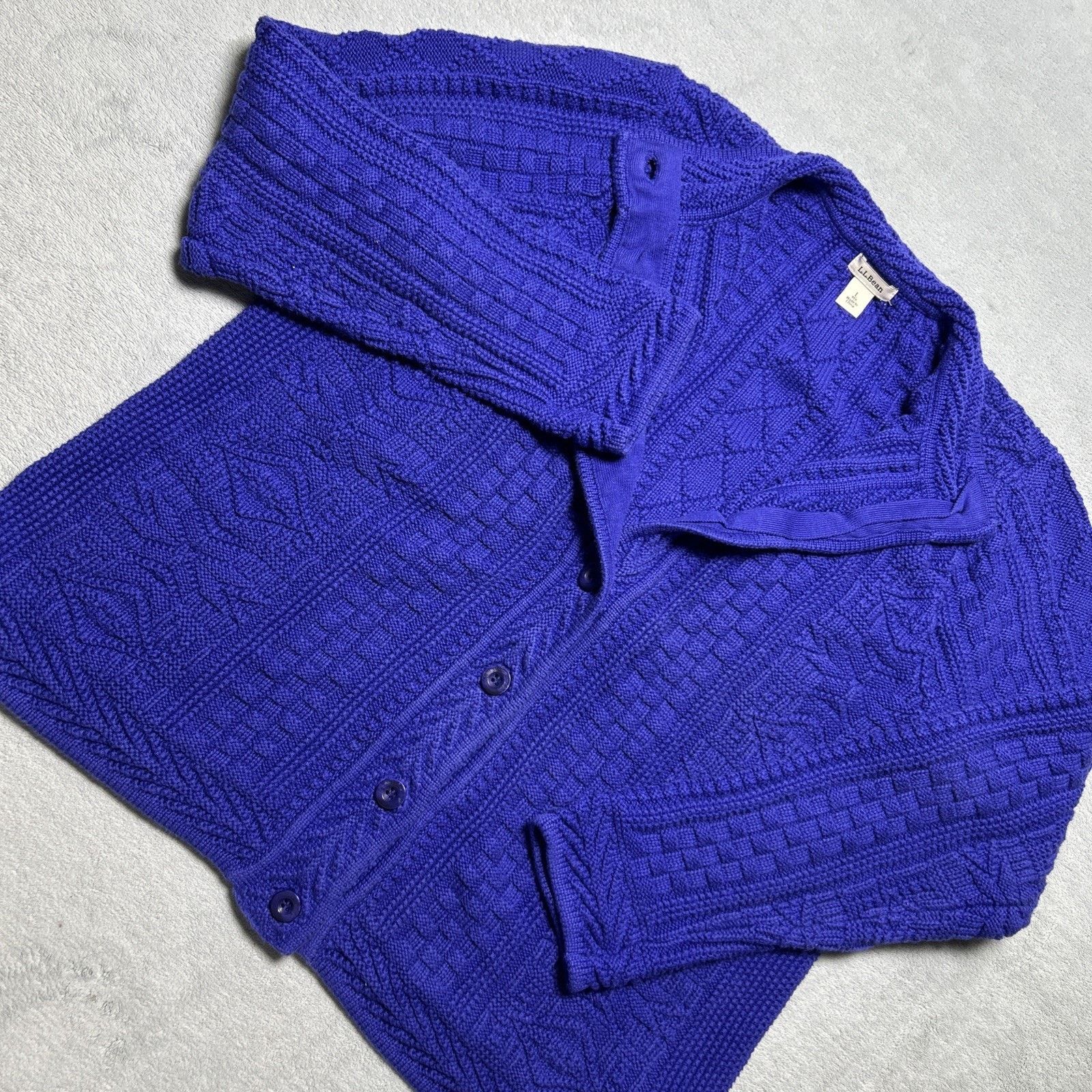L.L. Bean LL Bean Diamond Knit Cardigan Sweater Womens Large Granola Size L / US 10 / IT 46 - 6 Thumbnail
