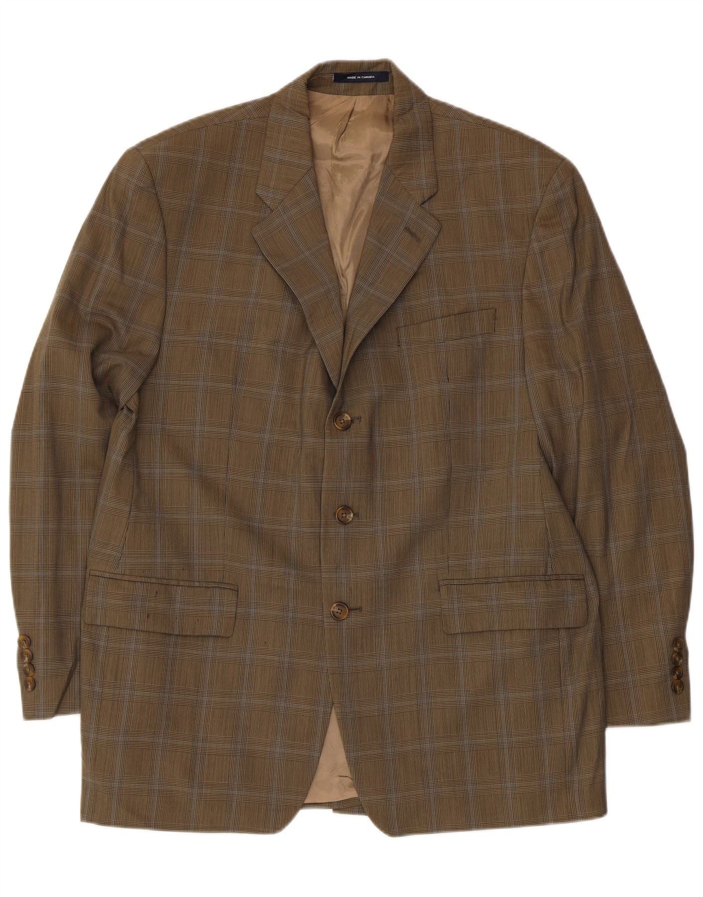 Chaps Ralph Lauren Mens 3 Button Blazer Jacket UK 40 Large Khaki Check Size US XL / EU 56 / 4 - 1 Thumbnail