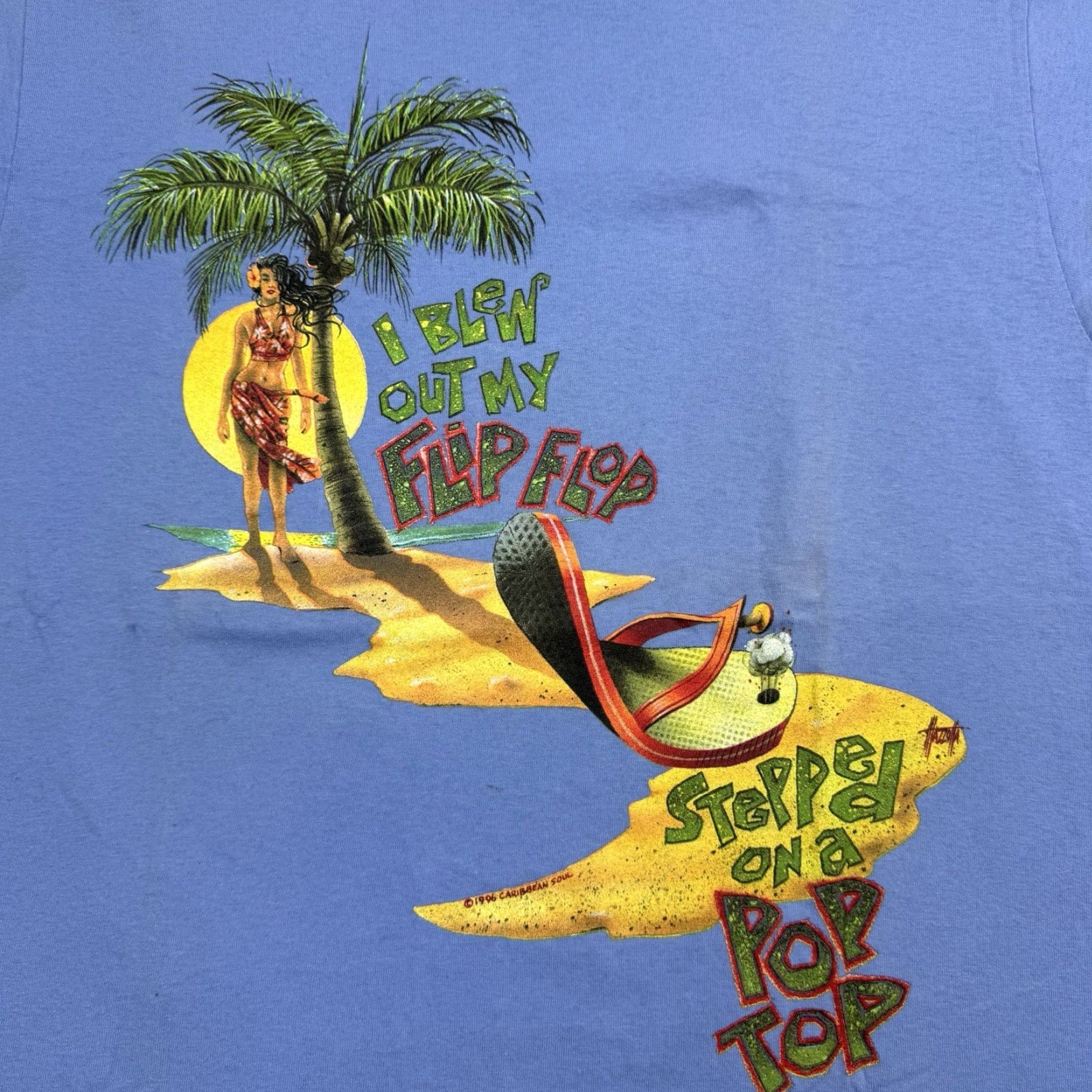 Vintage VINTAGE Caribbean Soul T-Shirt Men L Blue 90s Beach Tropical Crew Neck Short Sleeve Graphic Print Vintage: Yes Mens Size US L / EU 52-54 / 3 - 2 Thumbnail