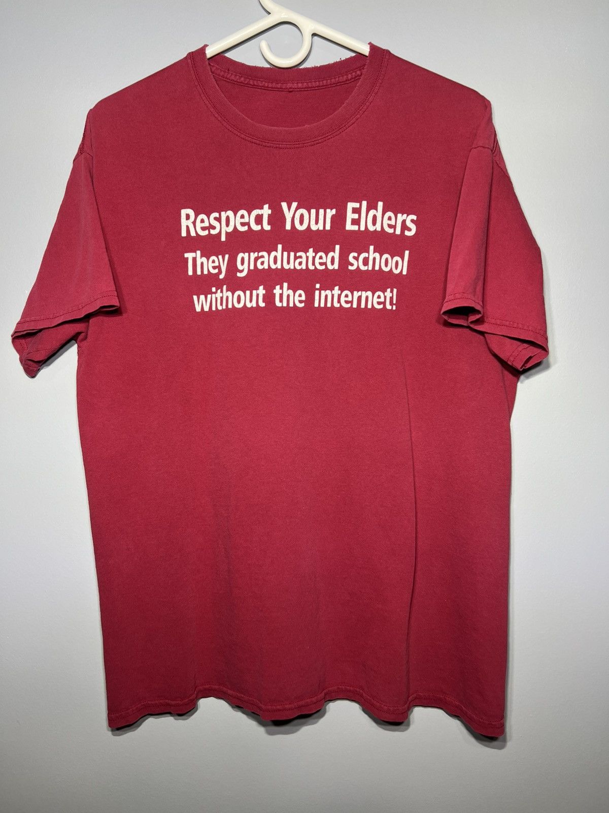 Band Tees × Vintage Red Vintage Y2K Adult Humor T-Shirt “Respect Your Elders” Size US M / EU 48-50 / 2 - 1 Thumbnail