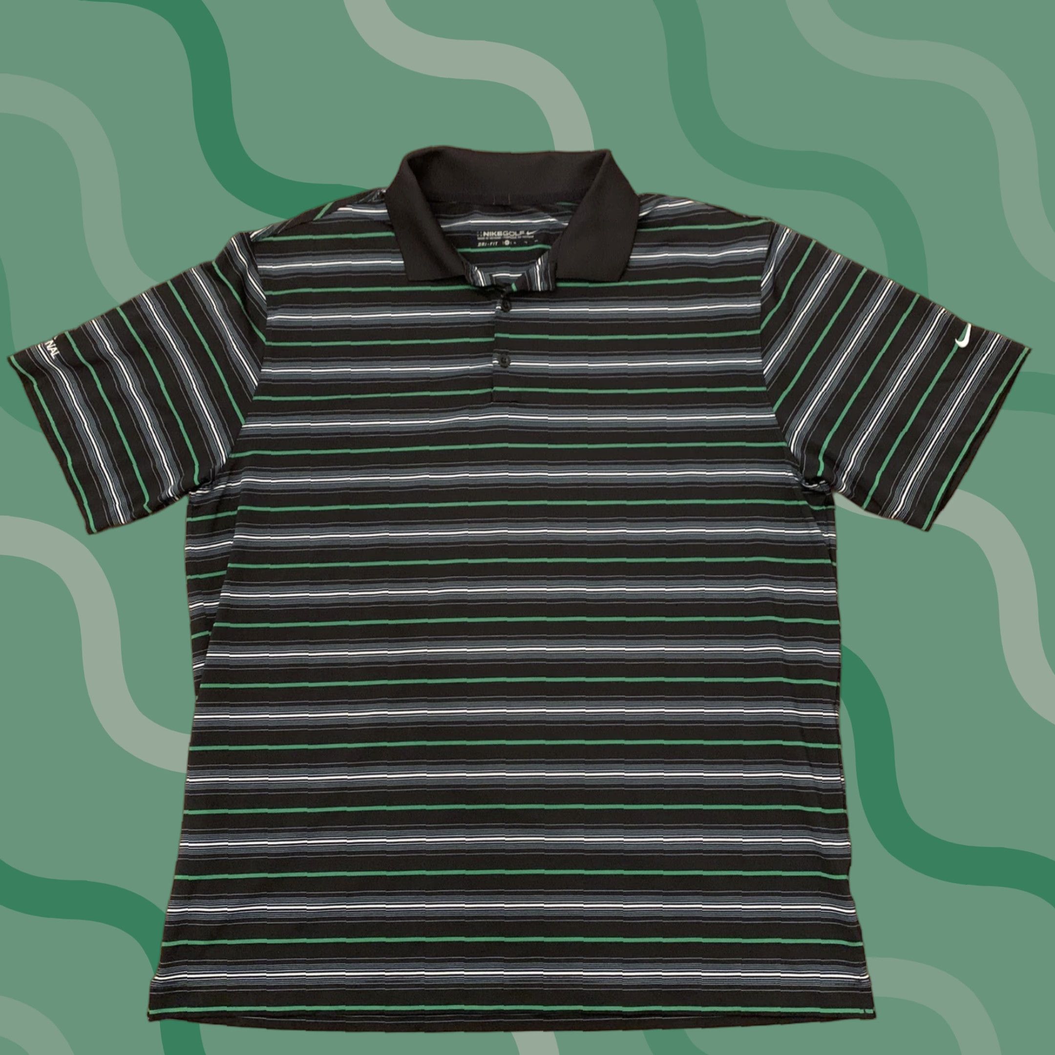 Nike NIKE Golf Dri-Fit Polo Shirt Striped Black Green Size XL Mens Size US XL / EU 56 / 4 - 1 Thumbnail