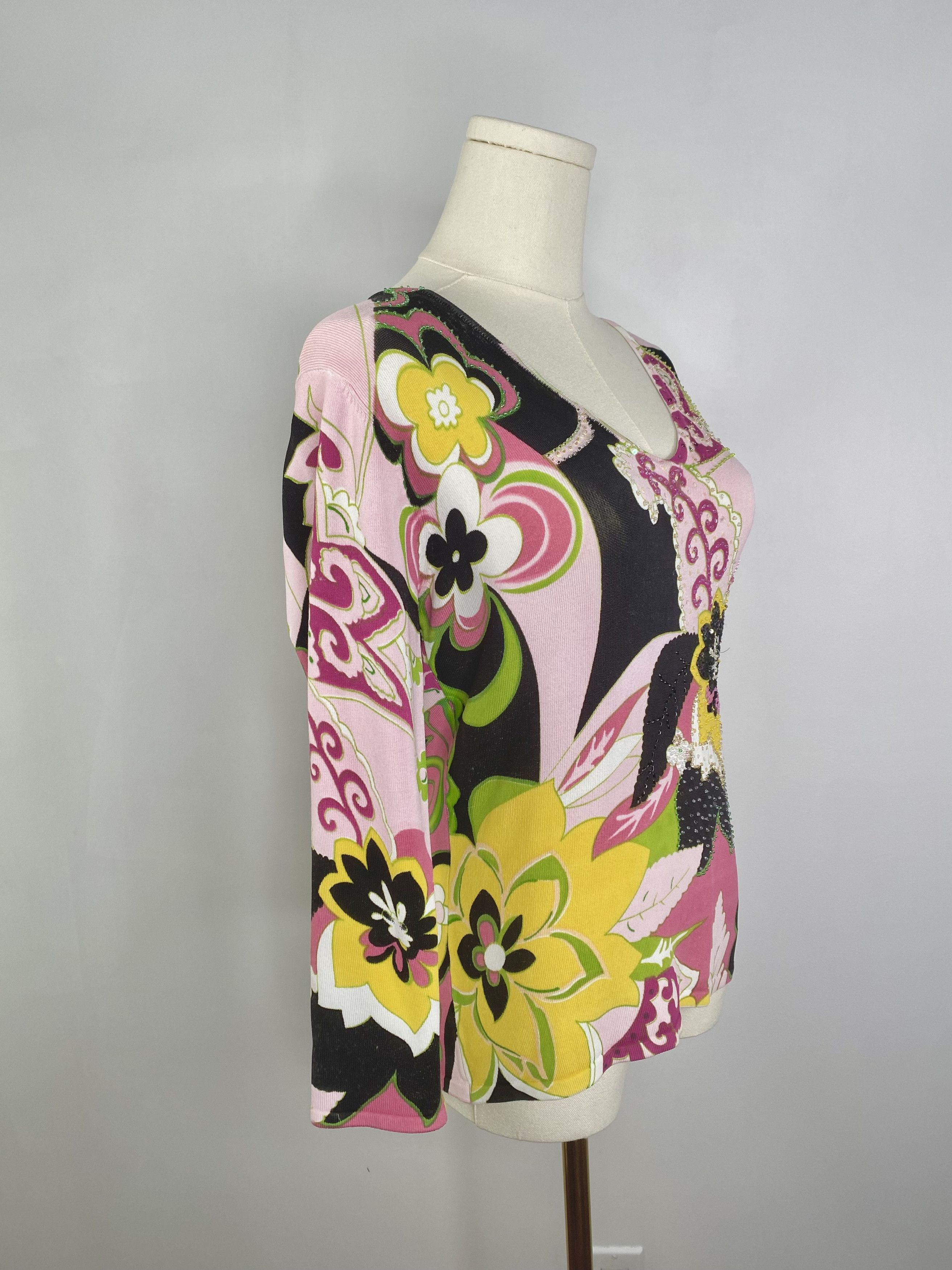 Vintage Michelle Nicole - Pink Abstract Floral Sweater Size S / US 4 / IT 40 - 6 Thumbnail