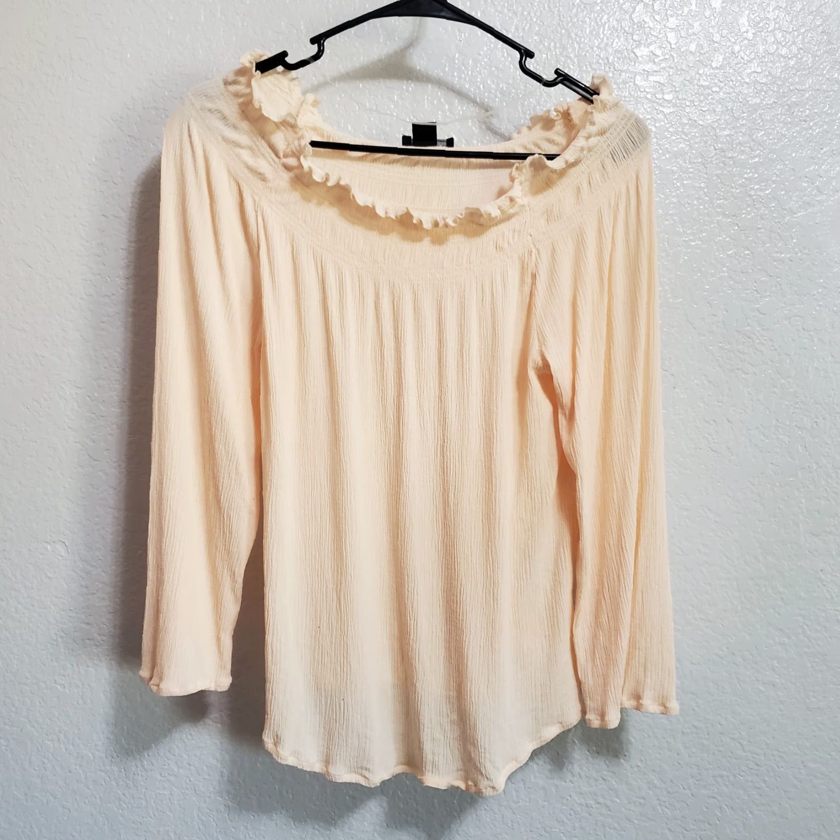 Sanctuary Sanctuary Women Blouse Shirt Boho Peasant M Peach Rayon Long Sleeve Round Neck Ruffle Crinkle Lightweight N/A Size M / US 6-8 / IT 42-44 - 2 Thumbnail