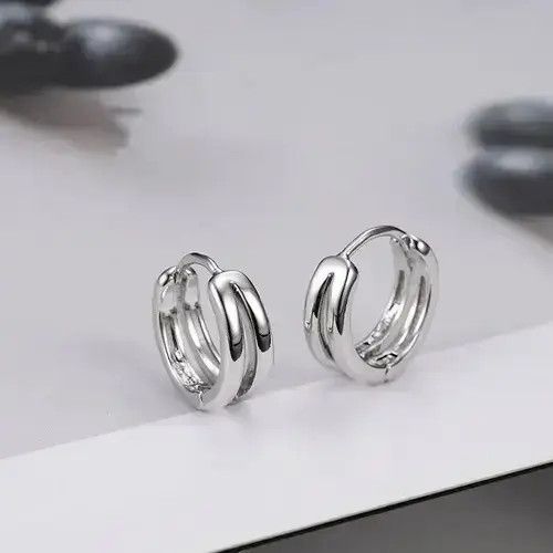 Other 925 Silver Plated Silver Hoop Earrings for Men Women Size ONE SIZE - 2 Thumbnail