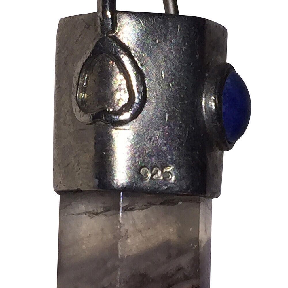 Sterling Silver Large Sterling Agate and Lapis Crystal Pendant Point Size ONE SIZE - 5 Thumbnail