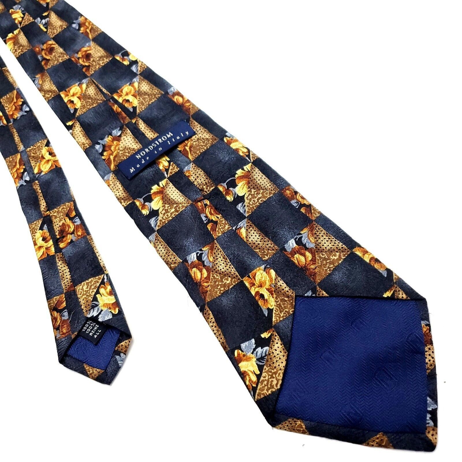 Nordstrom Nordstorm Gold Black Silk Tie Woven Check Size ONE SIZE - 3 Thumbnail
