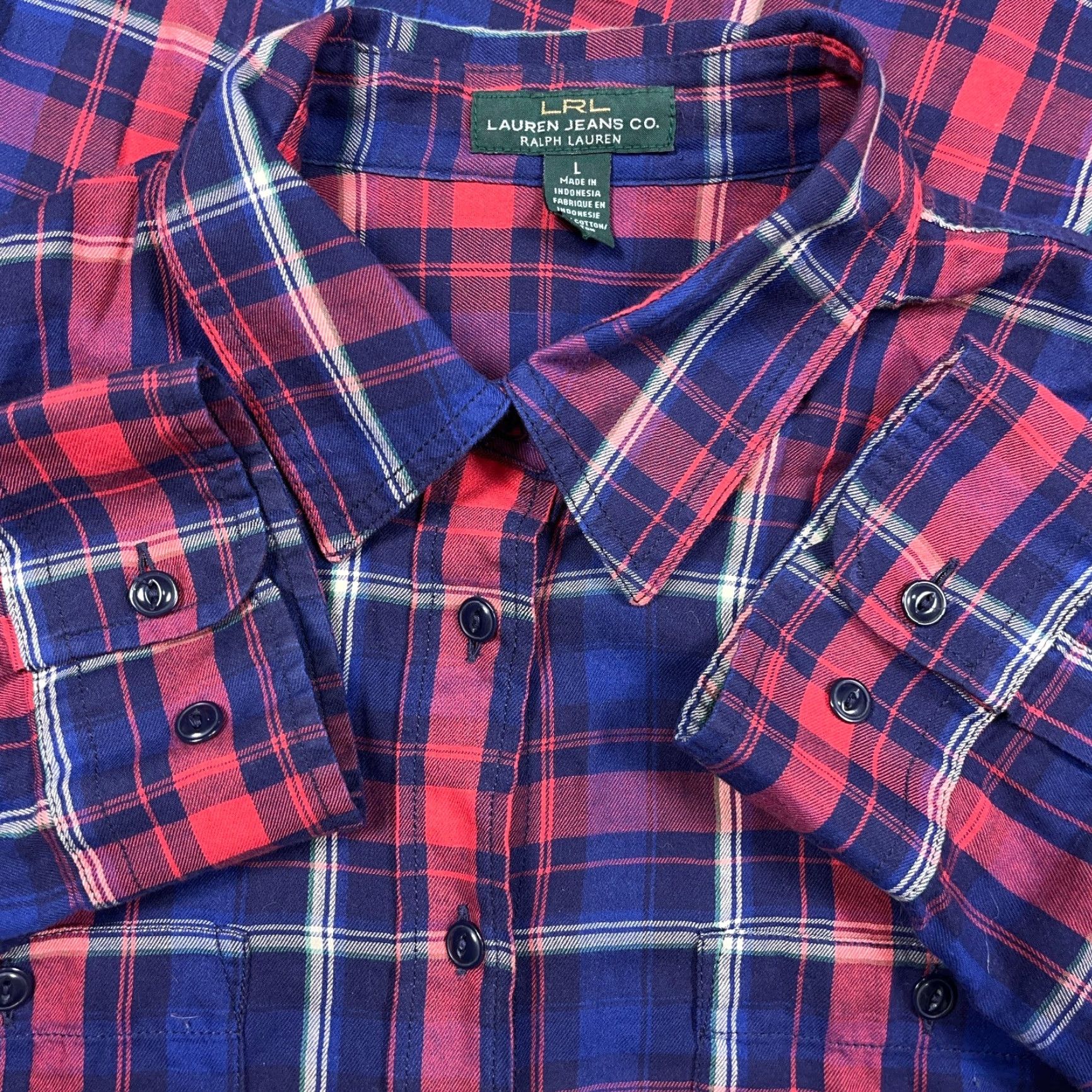 Ralph Lauren Lauren Ralph Lauren Shirt Women Large Pink Blue Plaid Button Up Pockets Size L / US 10 / IT 46 - 2 Thumbnail