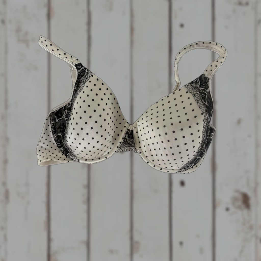 Vintage Bali Wht/Blk Lightly Lined Polka Dots Lace Bra Womens Size 36C Size ONE SIZE - 1 Thumbnail