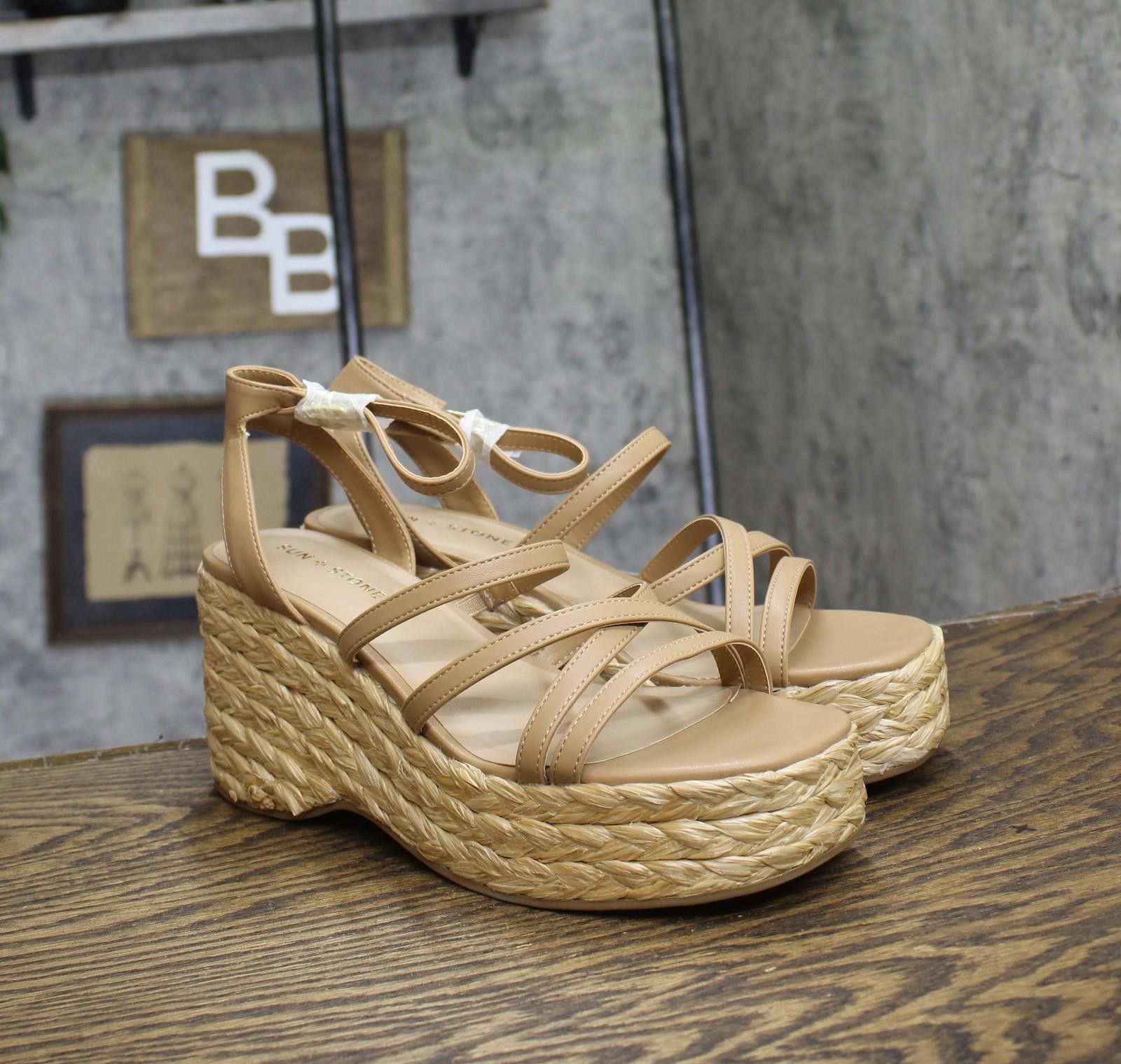 Other New Sun + Stone Faux Wedge Sandals 10018626200 Tan Brown 9m Size US 9 / IT 39 - 1 Thumbnail