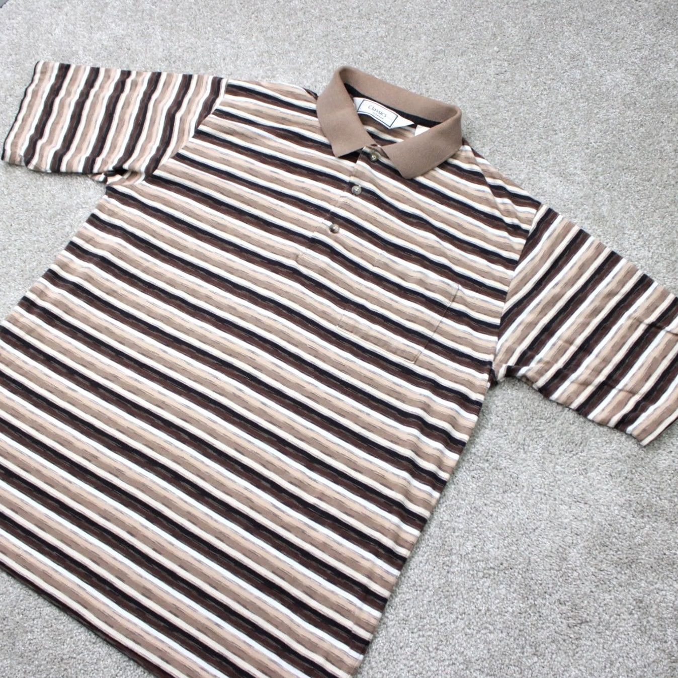 Vintage VINTAGE Classics by Palmland Polo Shirt Men XL Brown/Beige Striped Short Sleeve Pullover Size US XL / EU 56 / 4 - 2 Thumbnail