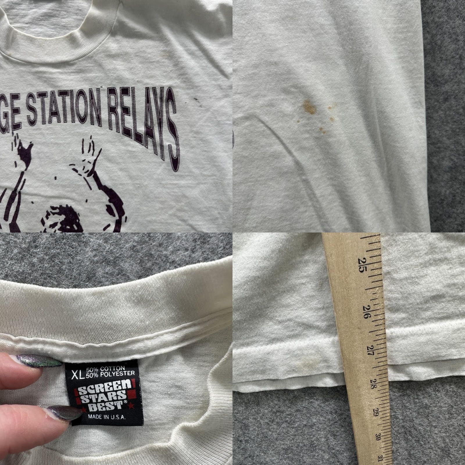 Vintage VINTAGE Screen Stars Best XL White College Station Relays Shirt Mens 1989 Track Graphic Print Short Sleeve Crew Neck Size US XL / EU 56 / 4 - 8 Thumbnail