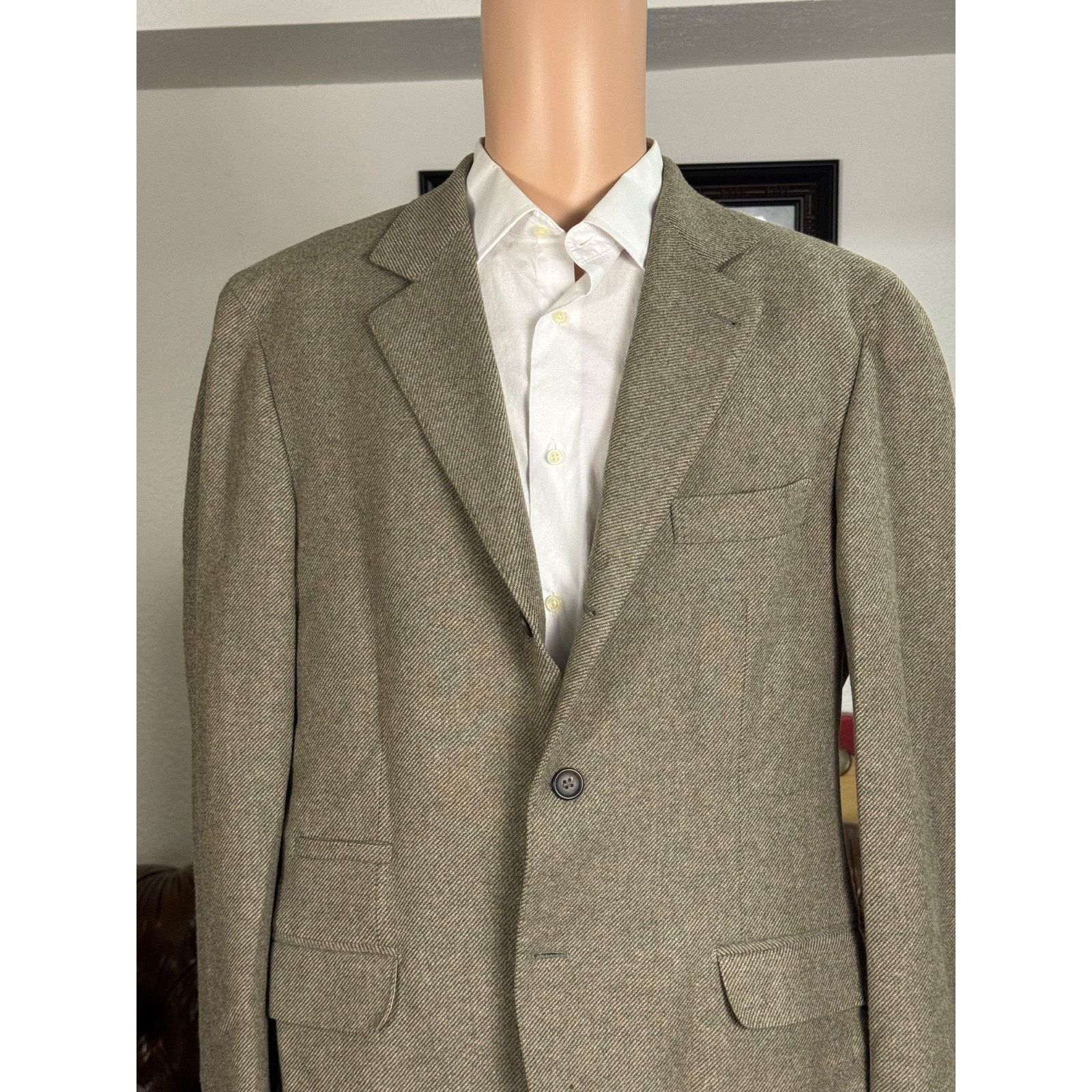 Brunello Cucinelli Brunello Cucinelli Olive Taupe Cashmere Flannel Blazer 44R Size 44R - 8 Thumbnail