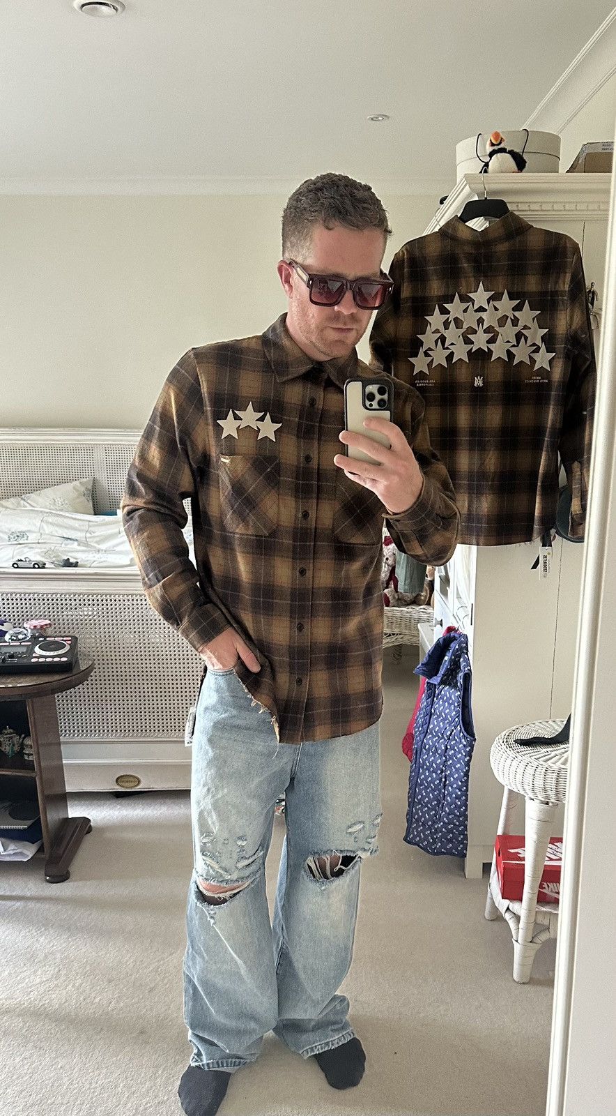 Amiri $890 Amiri leather star flannel shirt chai tea $890 🤑 Size US M / EU 48-50 / 2 - 7 Thumbnail