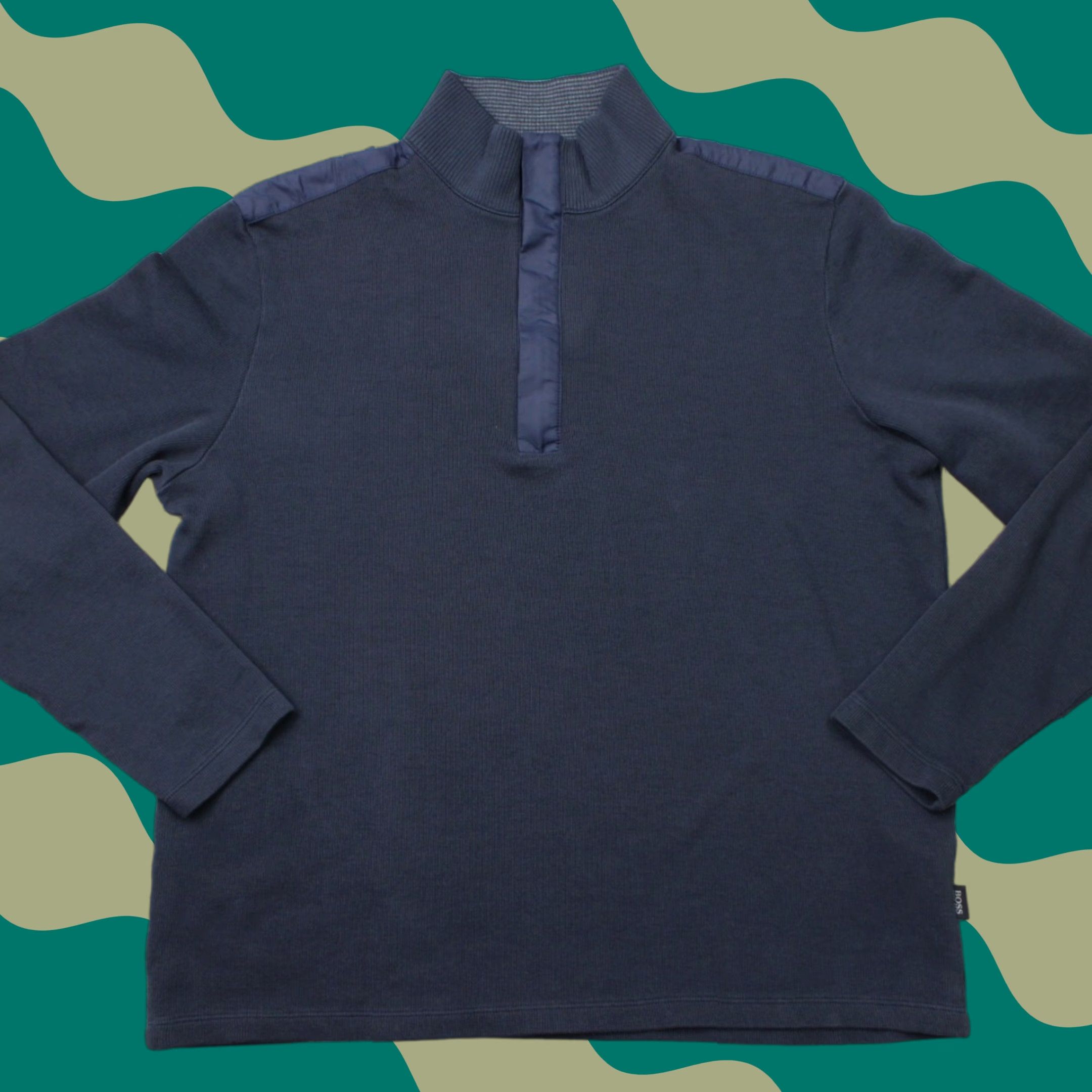 Hugo Boss HUGO BOSS Sweater Mens Large Blue 1/4 Zip Regular Fit Knit Pullover Mock Neck 100% Cotton Vintage? No Size US L / EU 52-54 / 3 - 1 Thumbnail