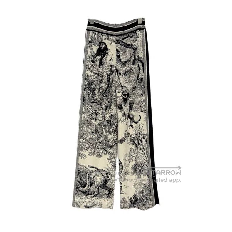 Dior Dior Beige dark blue jungle animal cashmere wool trousers Size 24" / US 00 / IT 34 - 2 Thumbnail