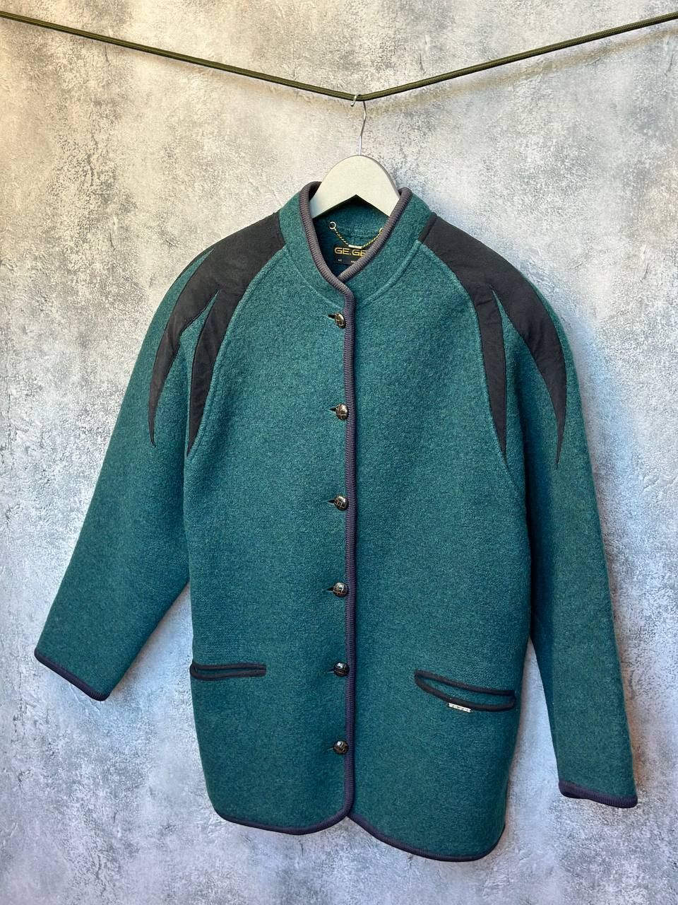 Designer × Kurt Geiger × Vintage Geiger Austria Boiled Wool Jacket Green Black Vintage Size M / US 6-8 / IT 42-44 - 1 Thumbnail