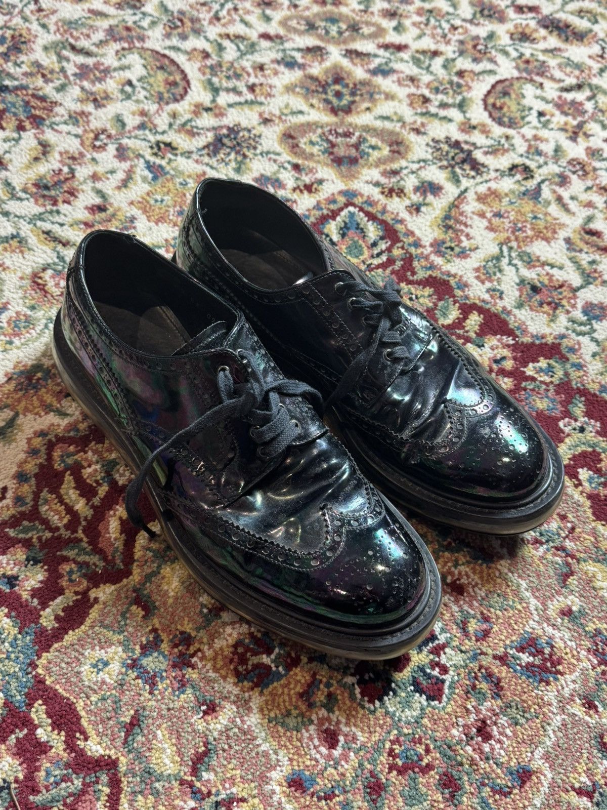 Prada Prada Air Sole Derby Brogue Patent Leather "Oil spill" Size US 9 / EU 42 - 3 Thumbnail