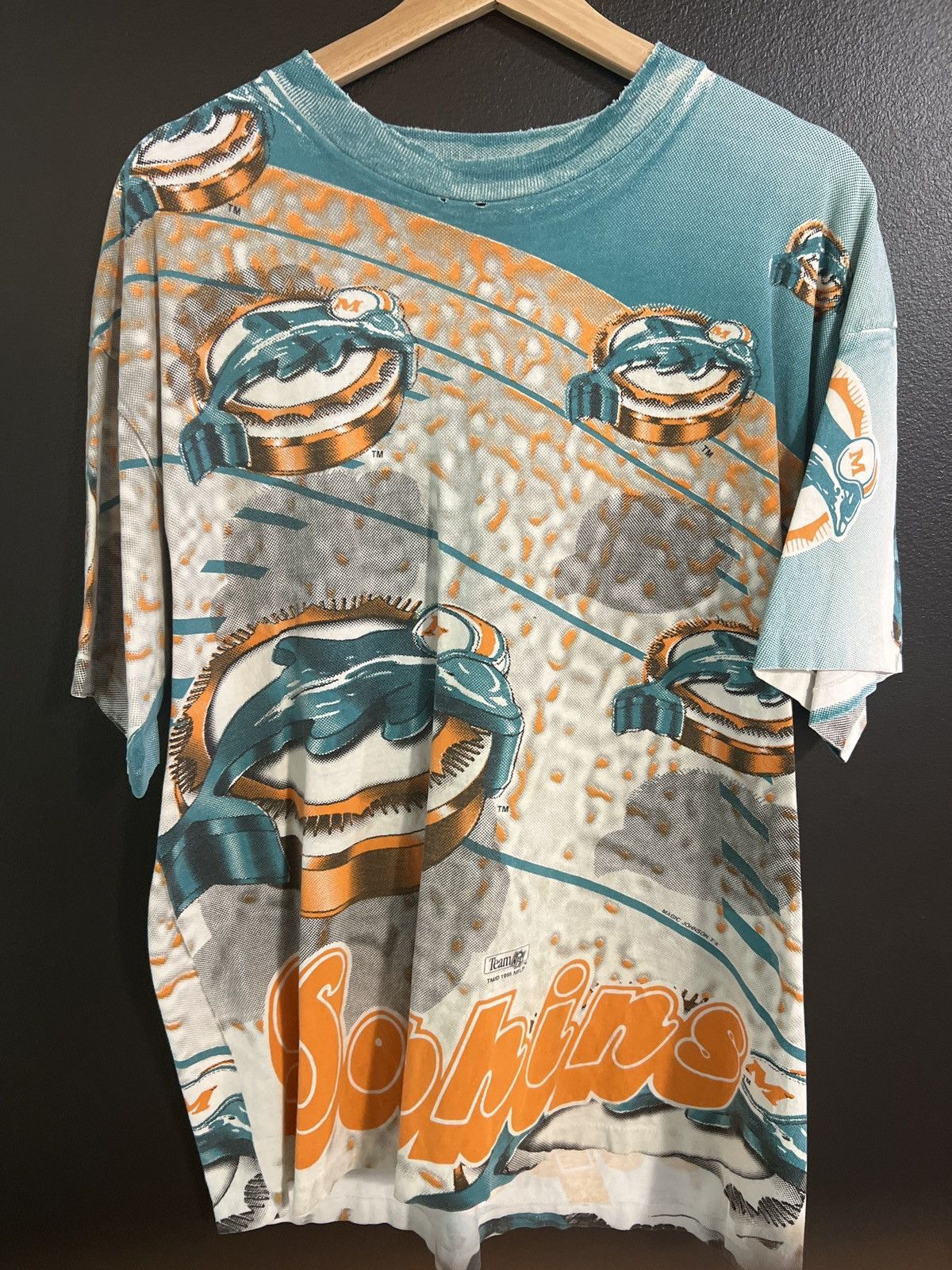 image of Vintage Miami Dolphins Tee in Blue Orange, Men's (Size XL)