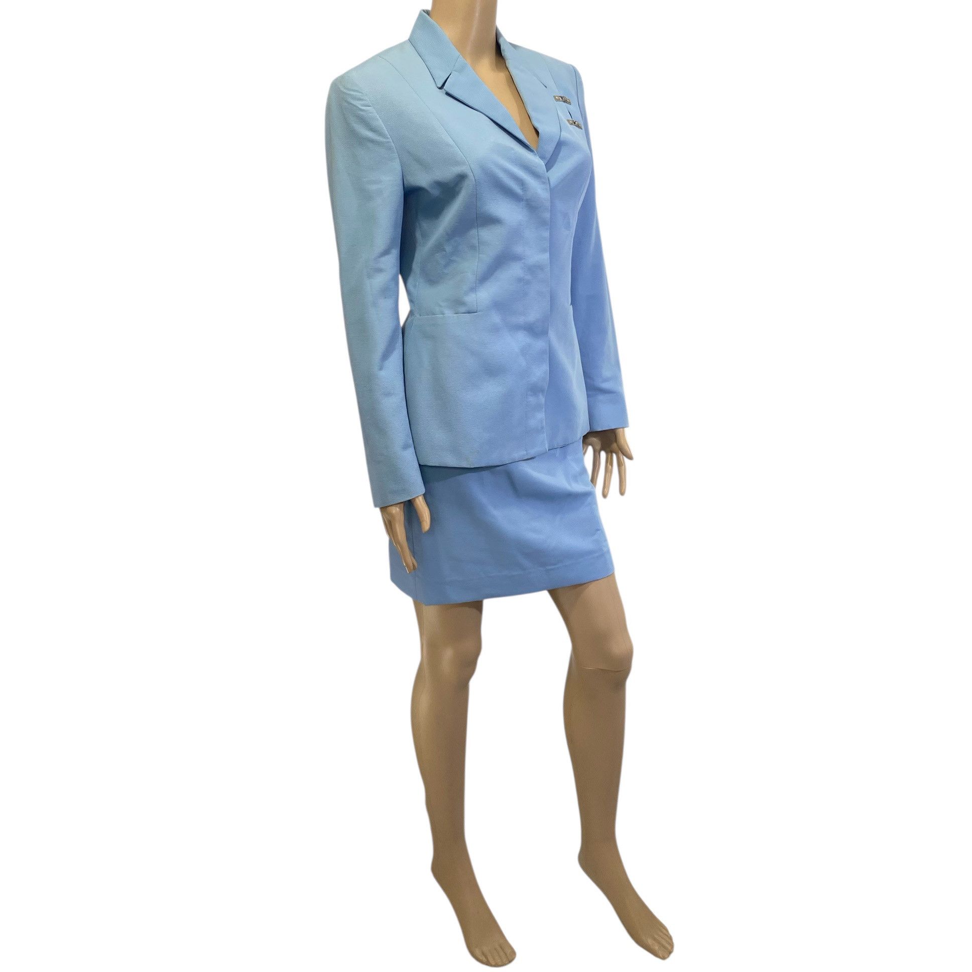 Versace Jeans Couture Vintage Powder Blue Blazer Jacket & Skirt Suit Set Size S / US 4 / IT 40 - 2 Thumbnail