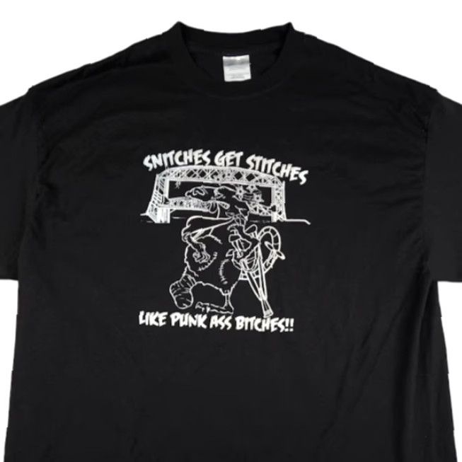 Port & Company VINTAGE Snitches Get Stitches T Shirt Mens 2XL Black Cotton Port & Company Short Sleeve Crew Neck Funny Y2K Duluth Minnesota Bridge Mens Size US XXL / EU 58 / 5 - 2 Thumbnail