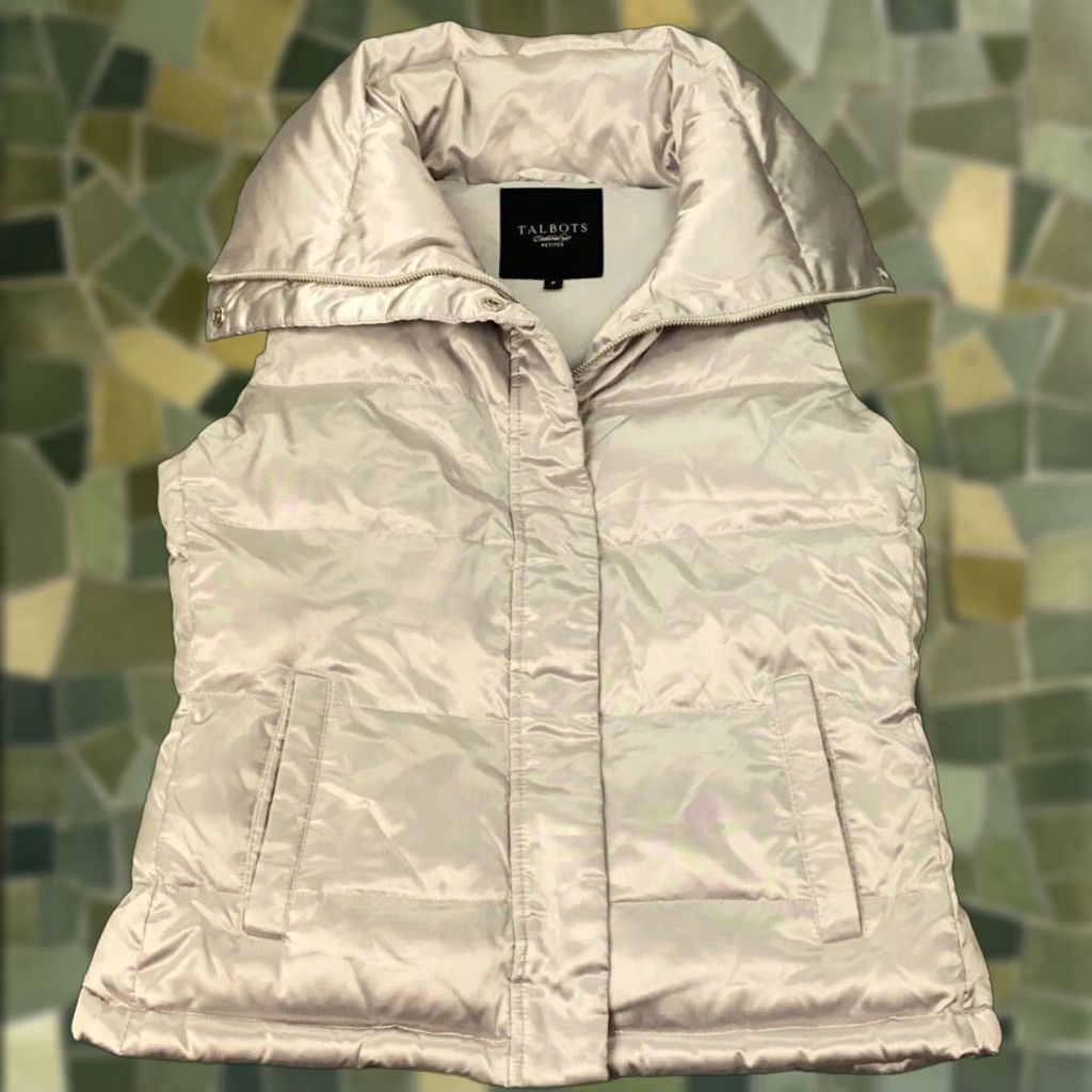 Talbots VINTAGE Talbots Petites Puffer Vest Womens P (Size 0/2) Silver Down Full Zip Pockets Size XXS / US 00 / IT 34 - 1 Thumbnail