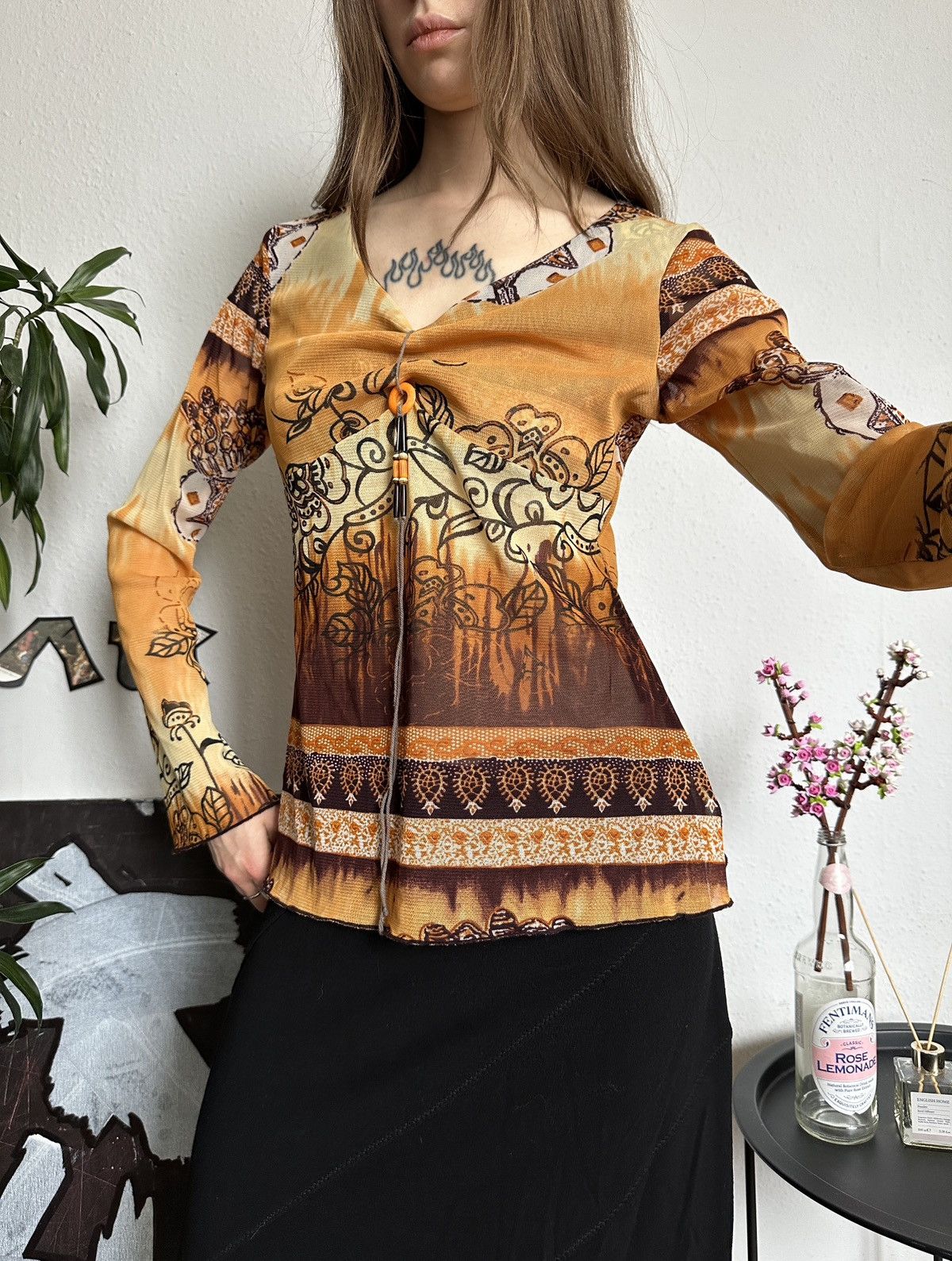 Vintage Paisley Floral Printed Blouse Bell Sleeves Bohemian Top y2k Size S / US 4 / IT 40 - 5 Thumbnail