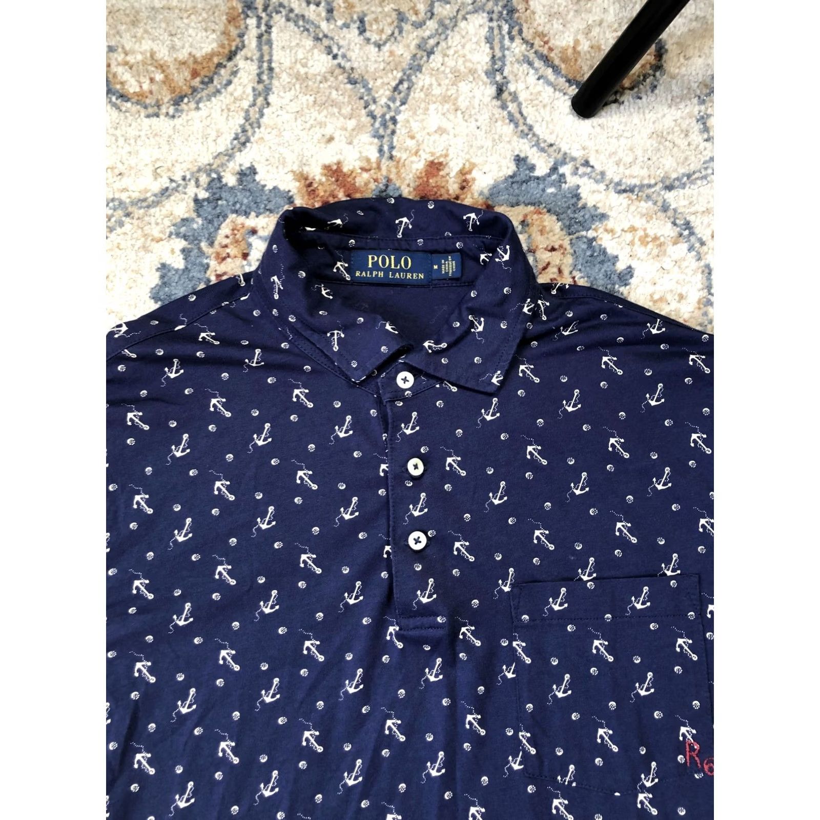 Polo Ralph Lauren Polo Ralph Lauren Polo Shirt Mens Medium Navy Anchor Print Pocket Nautical R67 Size US M / EU 48-50 / 2 - 2 Thumbnail