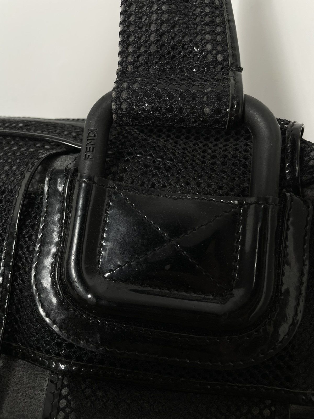 Fendi FENDI Black Mesh/Patent Leather Woven Crossword Grande Bag Size ONE SIZE - 7 Thumbnail