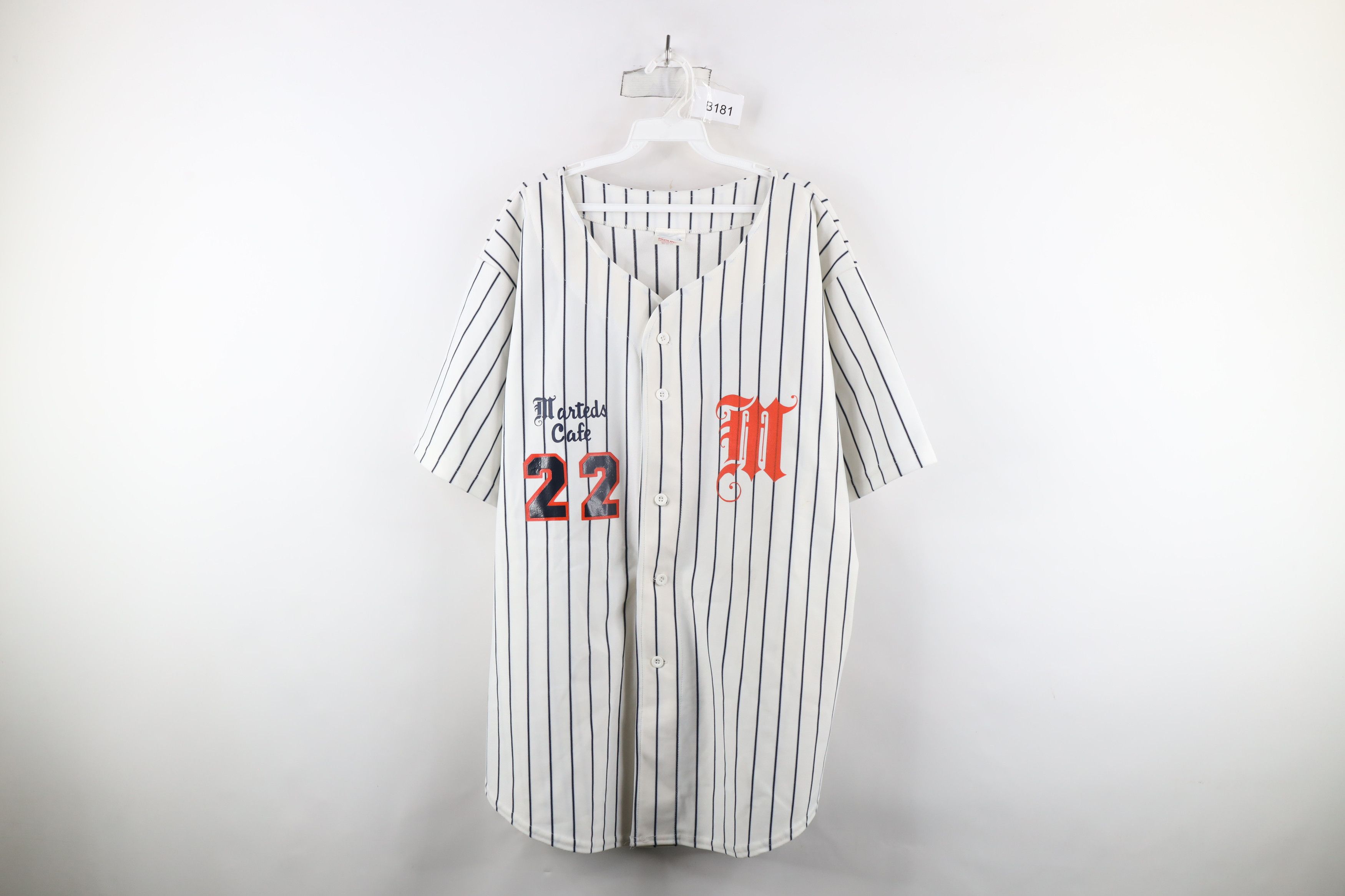 Vintage Vintage 90s Pinstriped Old English M Baseball Jersey USA Size US XL / EU 56 / 4 - 1 Thumbnail