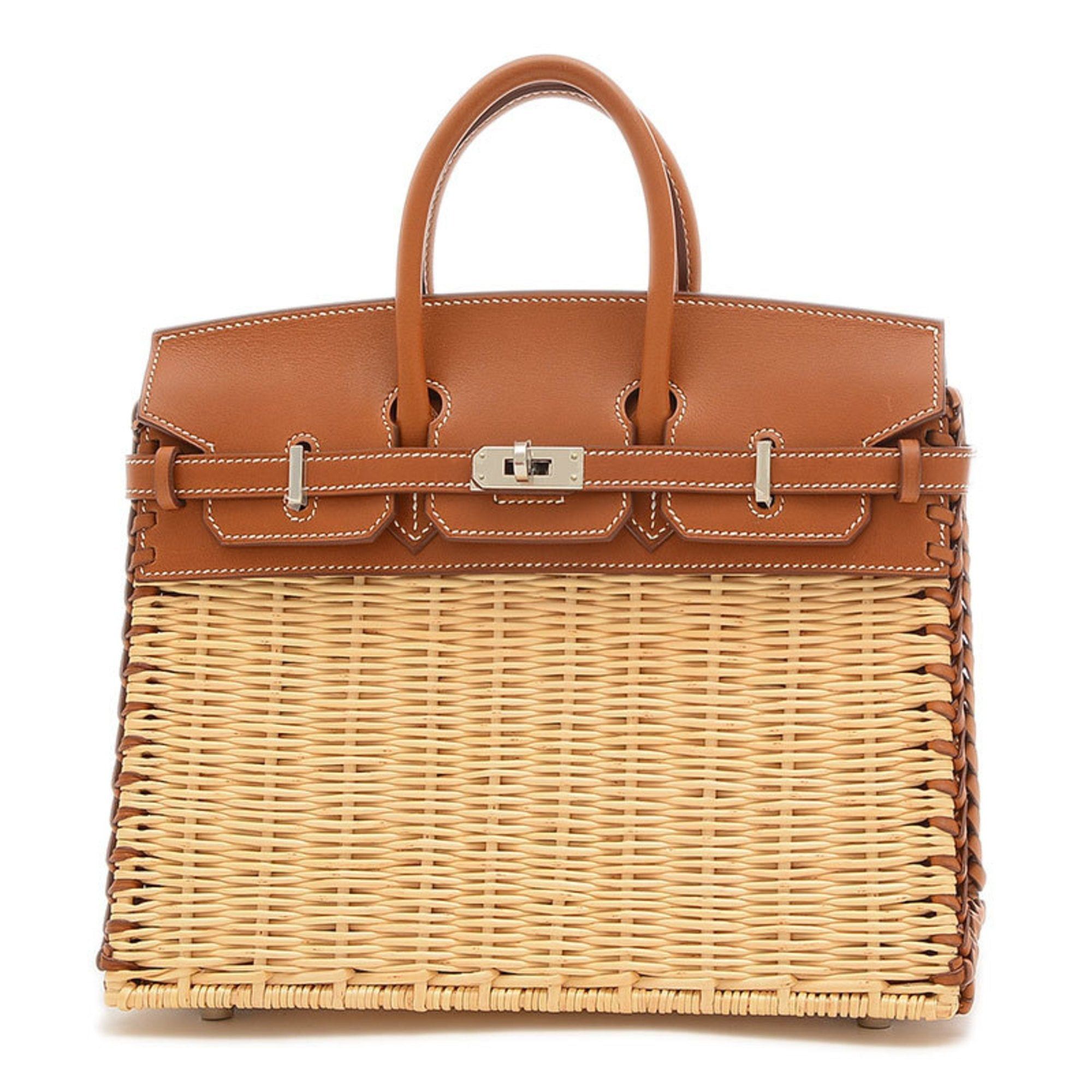 image of Hermes Birkin Picnic 25 Handbag Barenia Rattan Forbes U Stamp in White, Women's