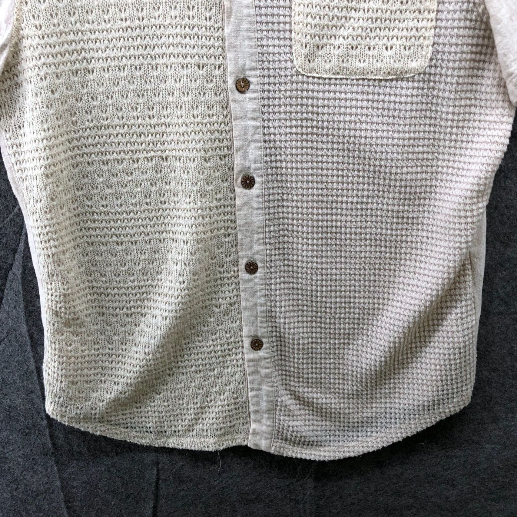 Vintage Manfinity Linen Blend Shirt Mens L Beige Short Sleeve Knit Front Resort Vacation Shirt Size US L / EU 52-54 / 3 - 4 Thumbnail
