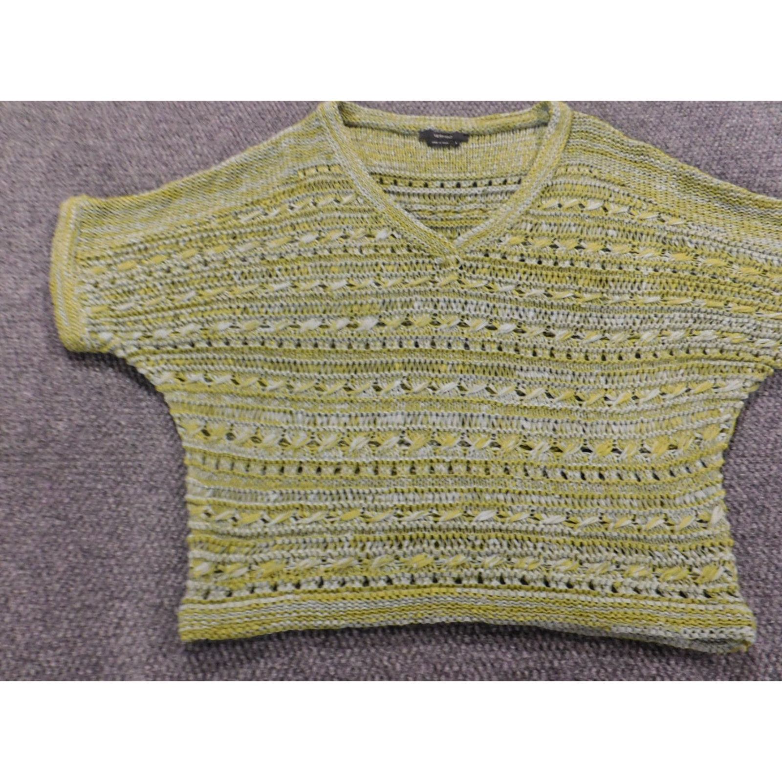 Vintage Vertigo Womens Sweater L Green Pullover V-Neck Raglan Sleeve Stretch Logo Modern Knit Open-Knit Short Sleeve Regular Size L / US 10 / IT 46 - 3 Thumbnail