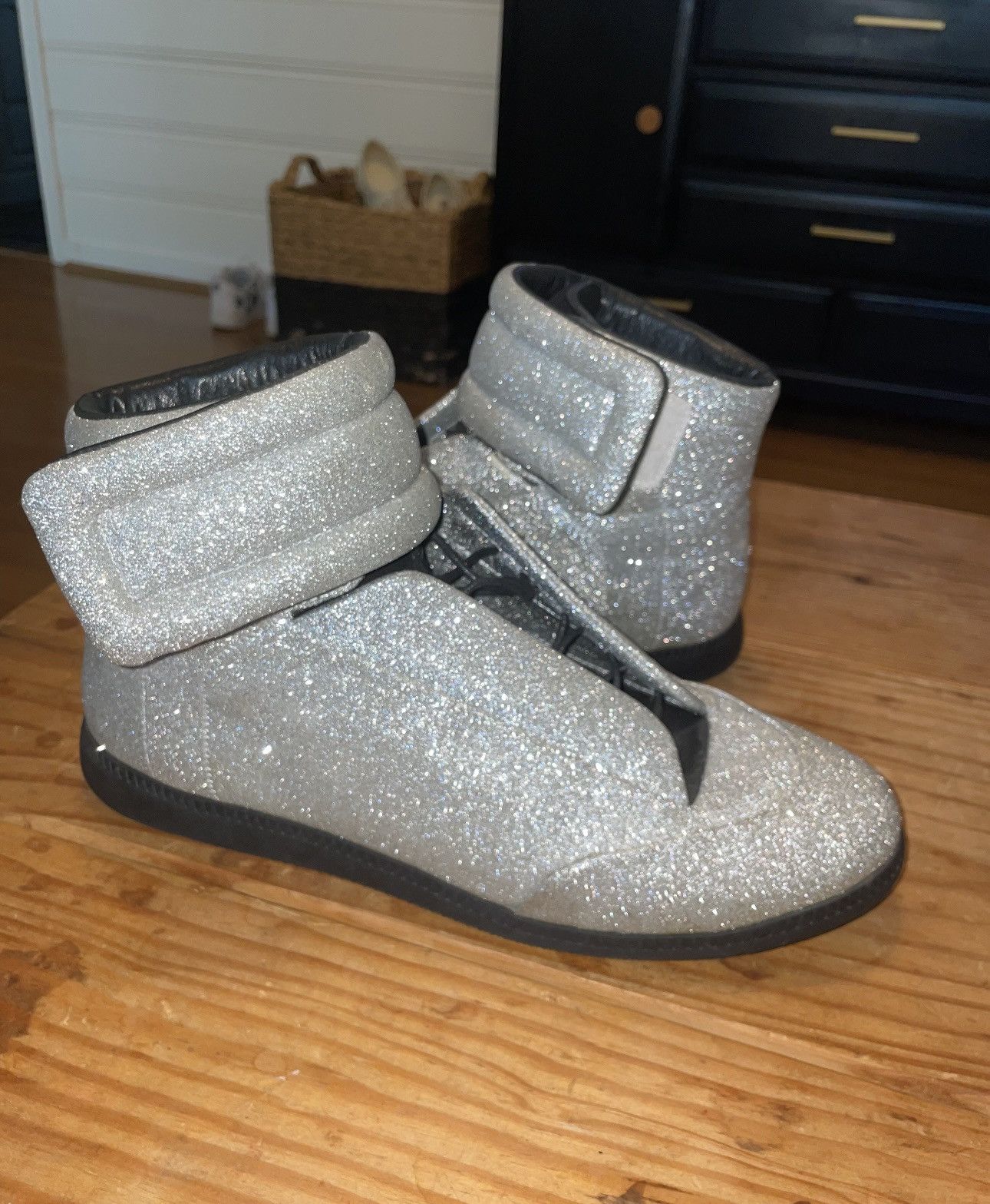 Maison Margiela Future High Leather Sneakers Glitter