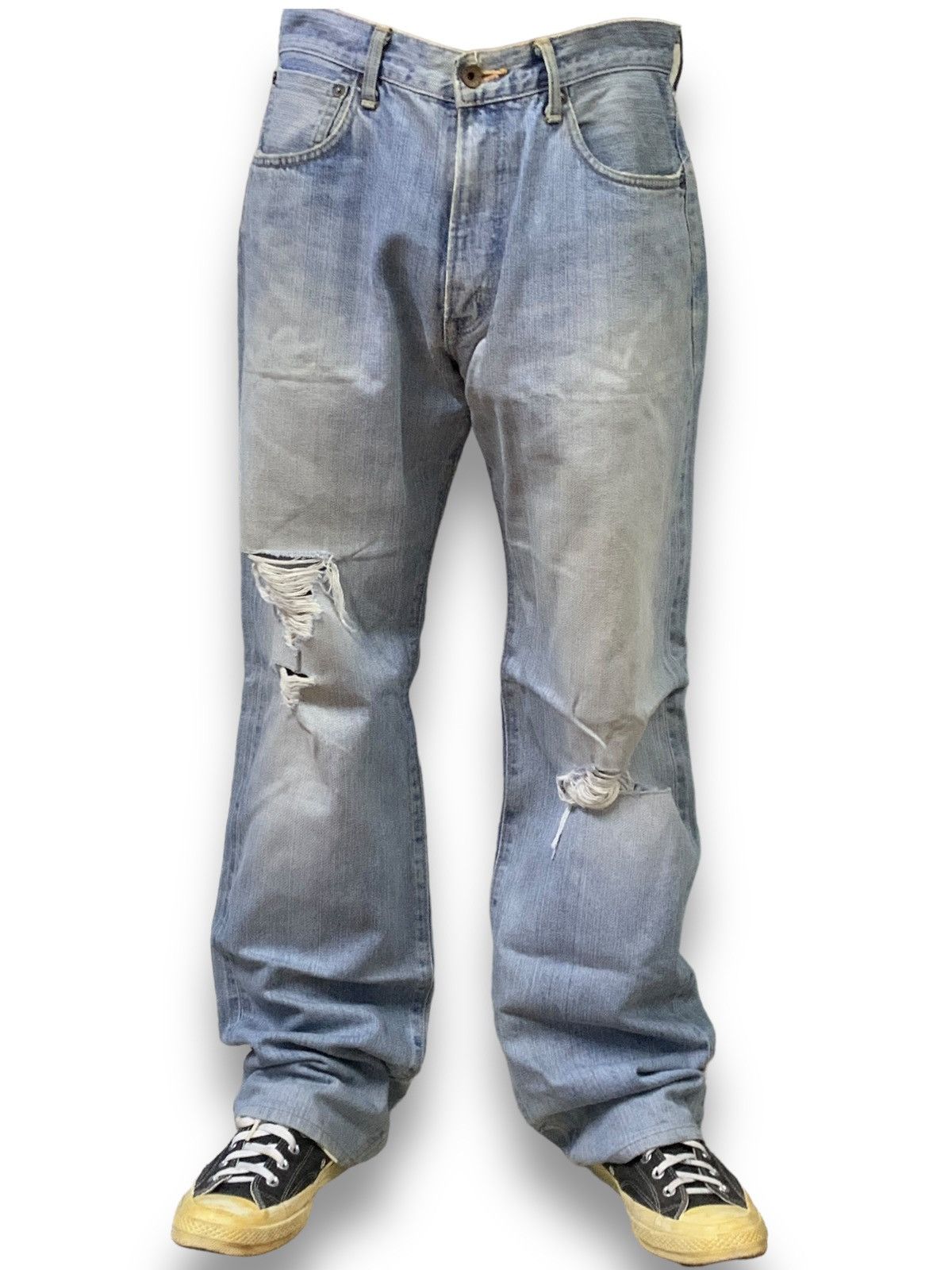 Edwin Vintage Edwin 505X Selvedge Mud Wash Baggy Distressed Jeans Size US 33 - 4 Thumbnail