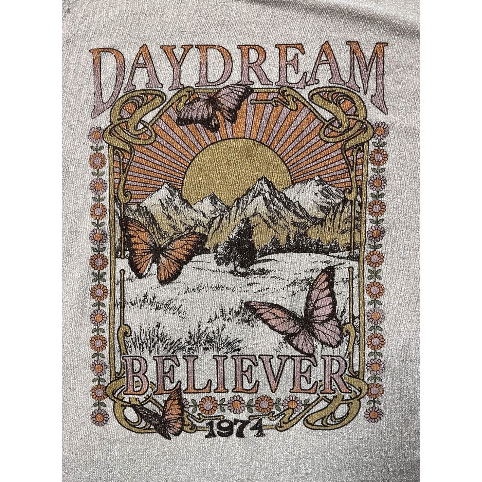 Vintage Altar'd State Shirt Womens Medium Beige Daydream Believer 1974 Butterfly Boho Glitter Floral 70s Size M / US 6-8 / IT 42-44 - 2 Thumbnail