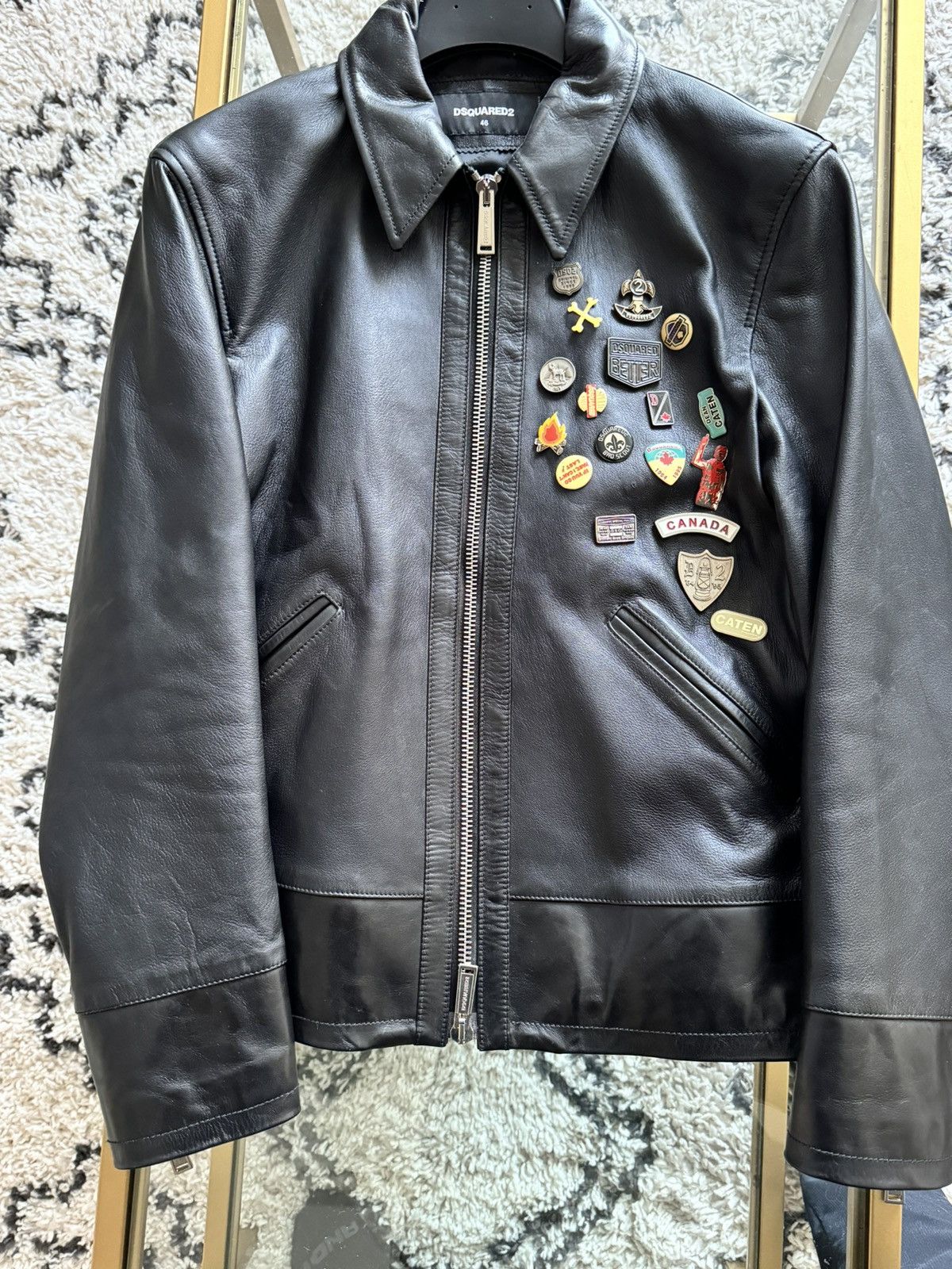 dsquared2 leather badge jacket