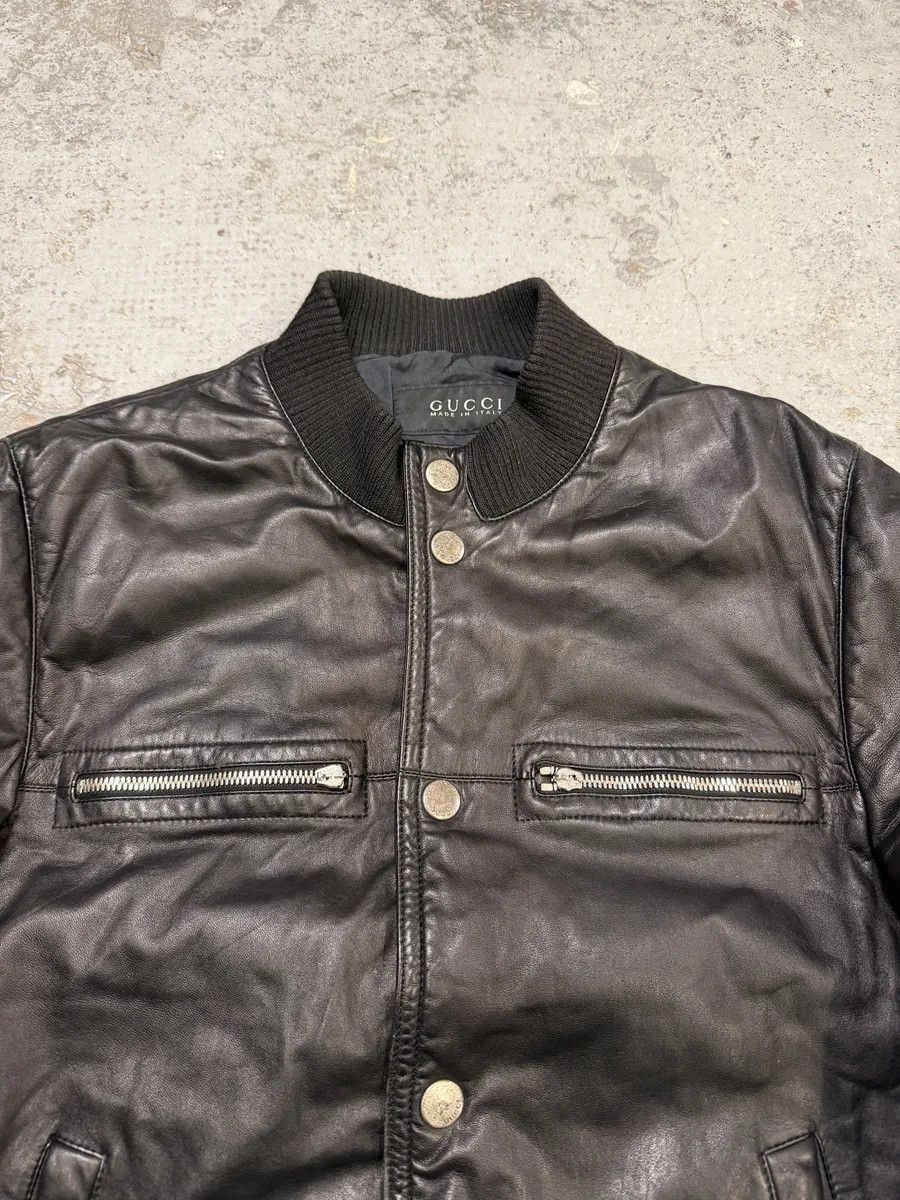 Gucci 2000s Gucci Buttoned Black Biker Leather Jacket Size US M / EU 48-50 / 2 - 6 Thumbnail