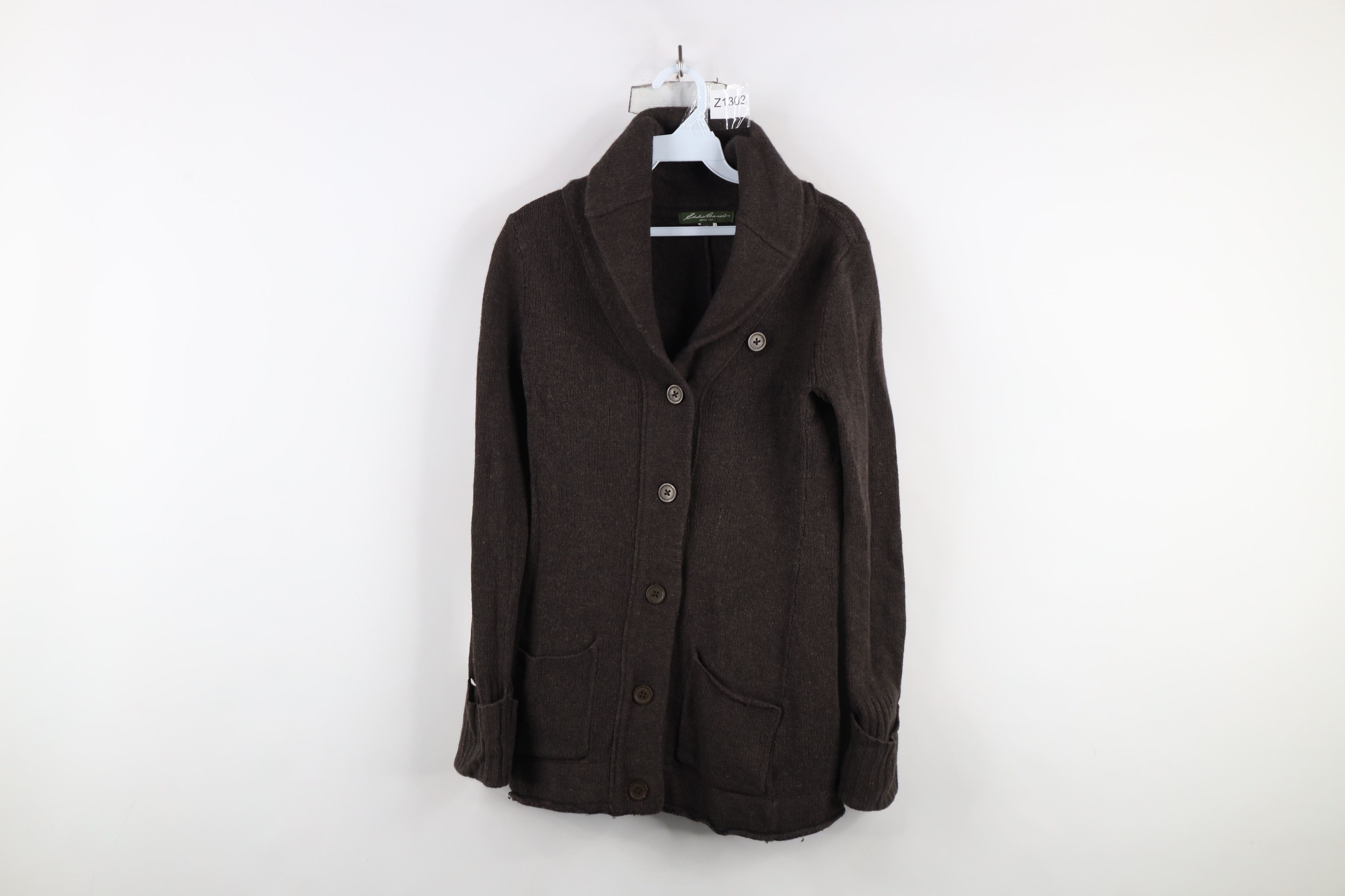 Eddie Bauer × Vintage Vintage Eddie Bauer Ribbed Knit Shawl Cardigan Sweater Brown Size M / US 6-8 / IT 42-44 - 1 Thumbnail