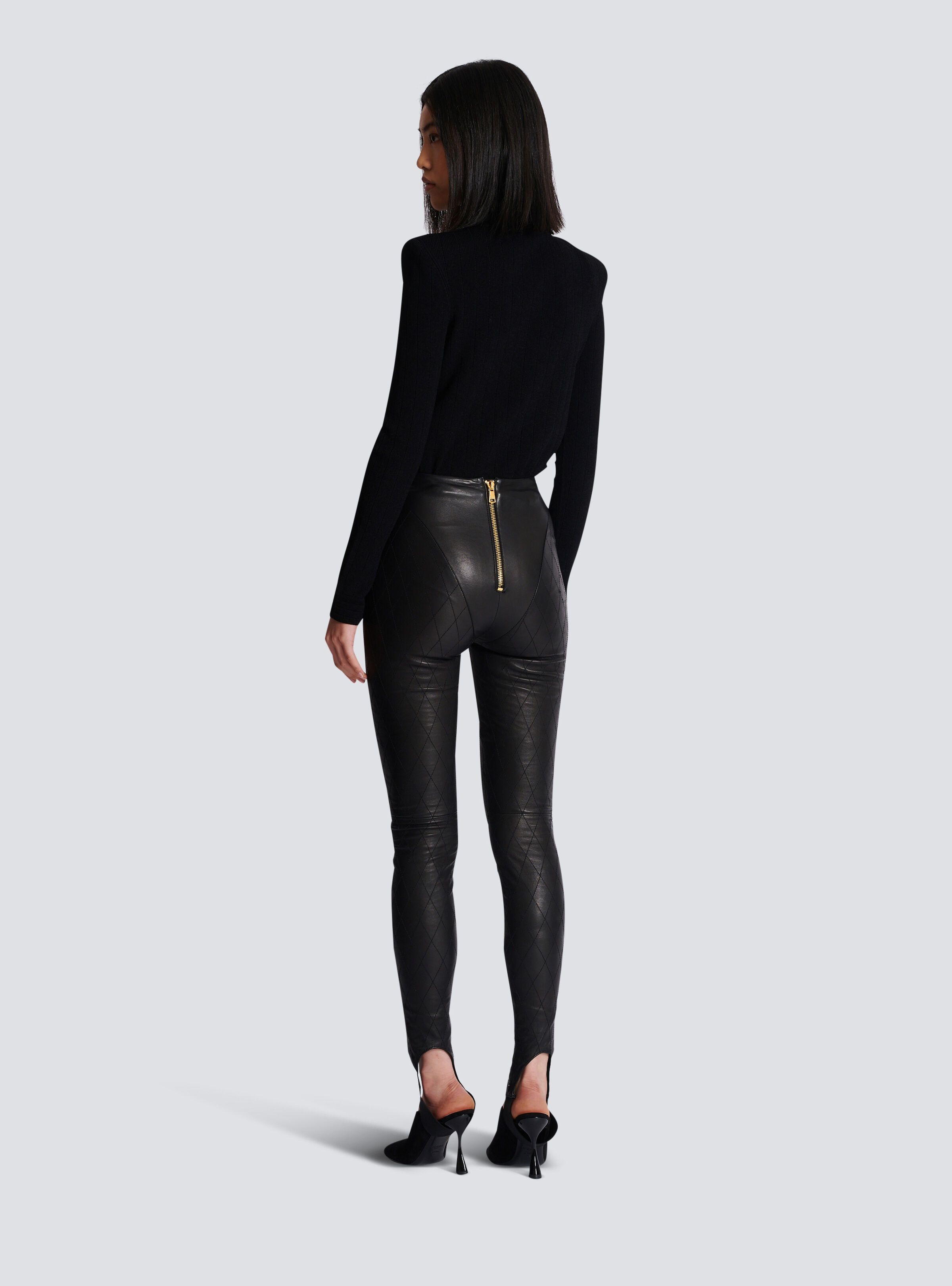 Balmain o1s1wg110825 Topstitched Leather Leggings in Black Size 28" / US 6 / IT 42 - 6 Thumbnail